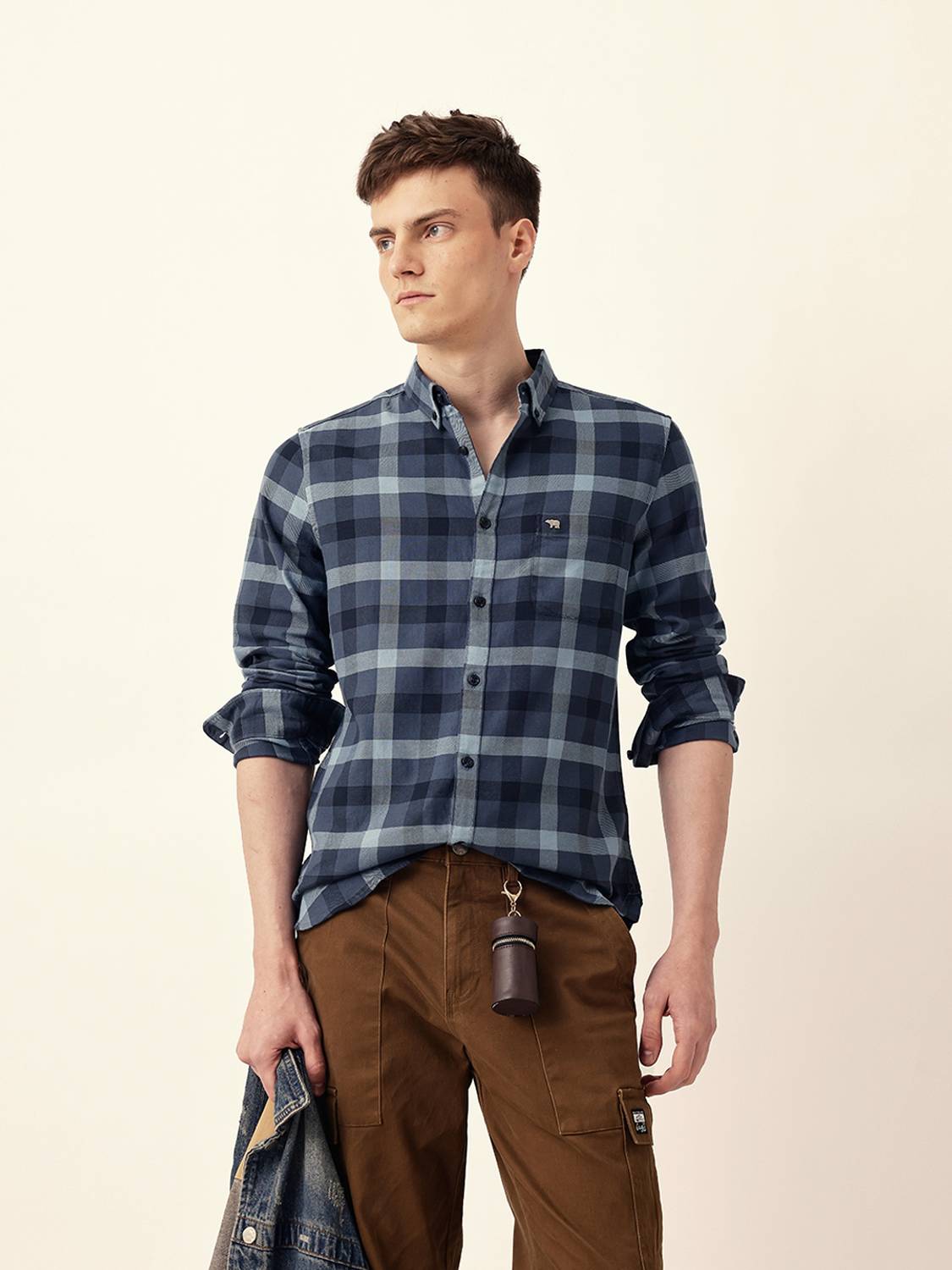 THE BEAR HOUSE Men Checkered Casual Blue Shirt
