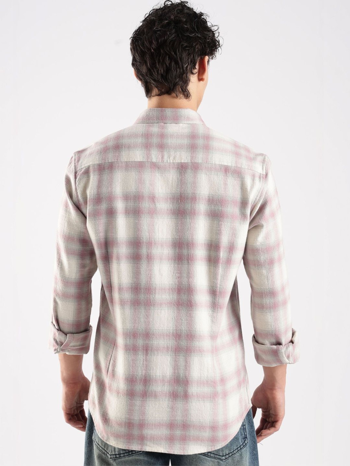 Image of HERE&NOW Men Checkered Casual White Shirt