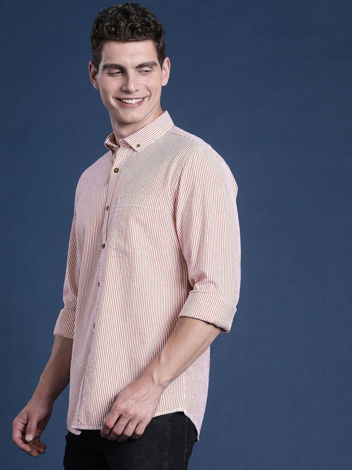 Mast & Harbour Men Striped Casual Red Shirt
