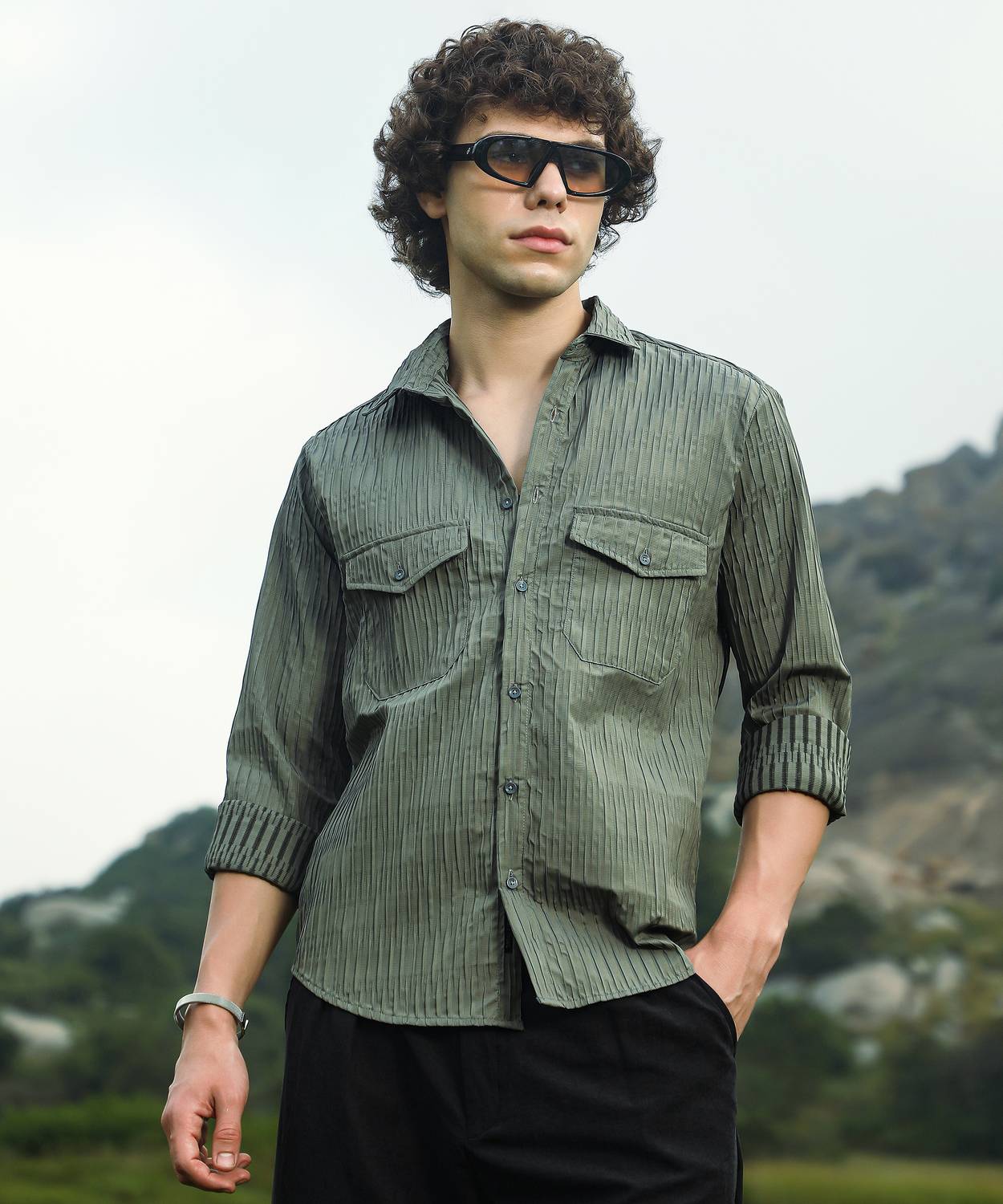 CAHOOT Men Self Design Casual Grey Shirt