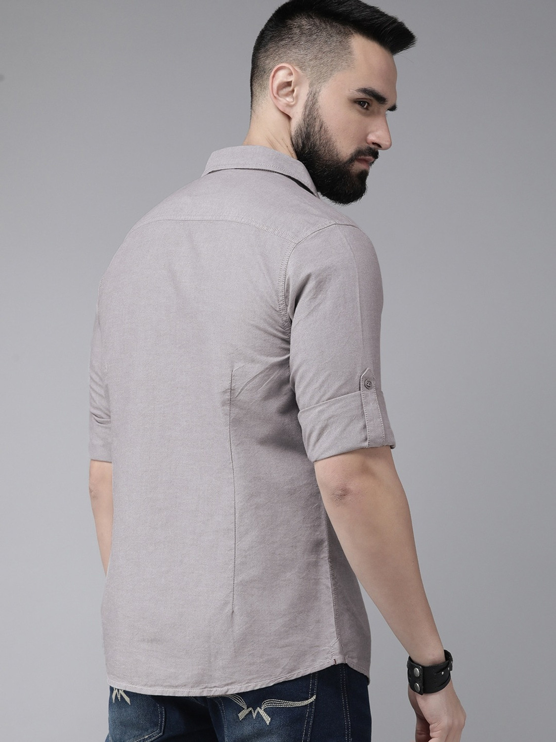 Image of Roadster Men Solid Casual Grey Shirt