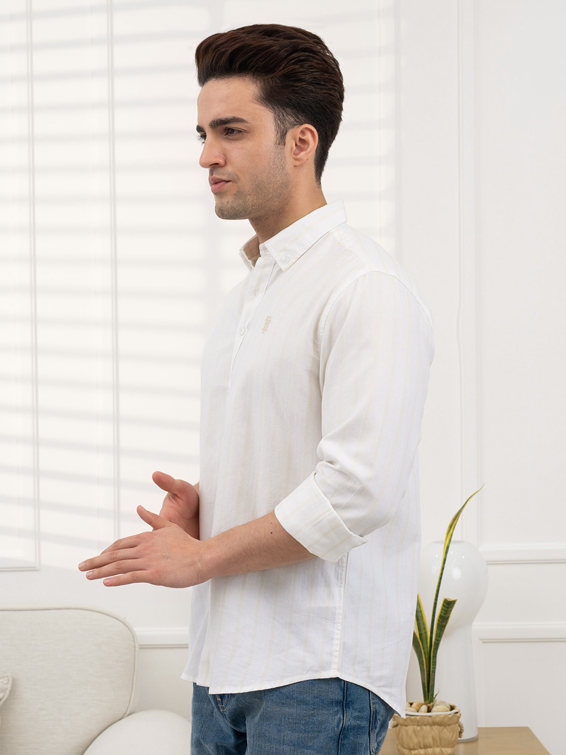 Image of RED TAPE Men Comfort Fit Striped Button Down Collar Casual Shirt