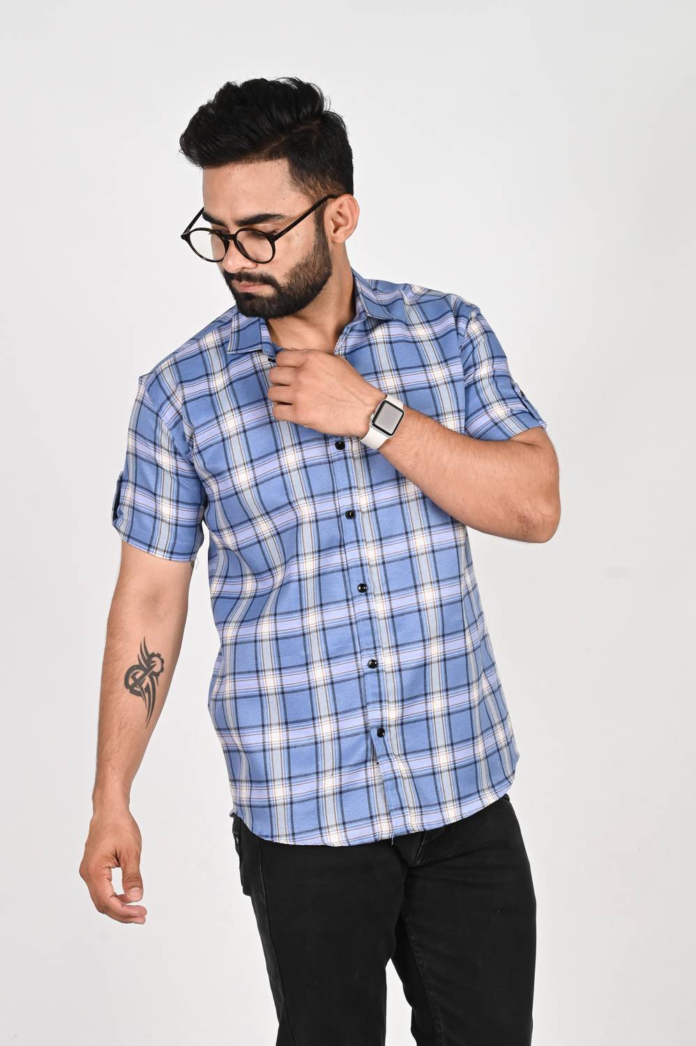 Dark Age Men Checkered Casual Light Blue Shirt