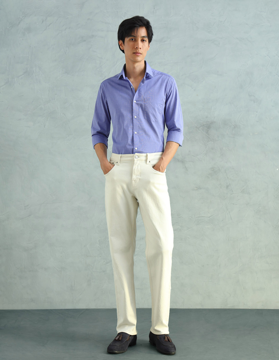 Image of ARROW Men Solid Formal Blue Shirt