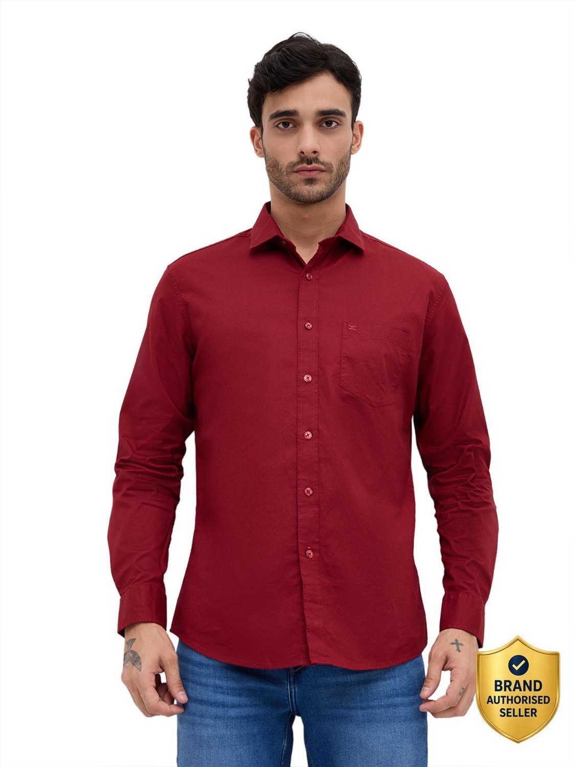 Image of KILLER Men Self Design Casual Maroon Shirt
