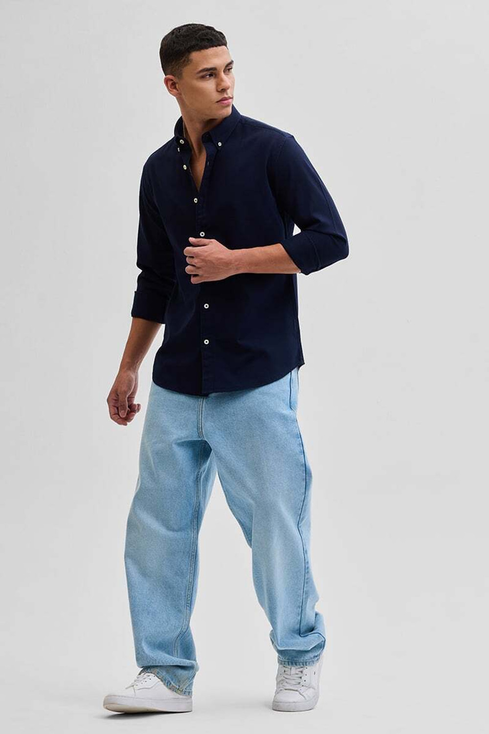 Image of Snitch Men Solid Casual Blue Shirt