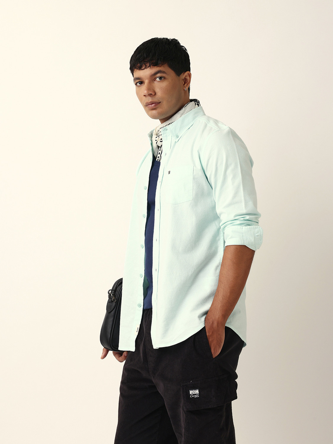 Image of THE BEAR HOUSE Men Solid Casual Light Green Shirt
