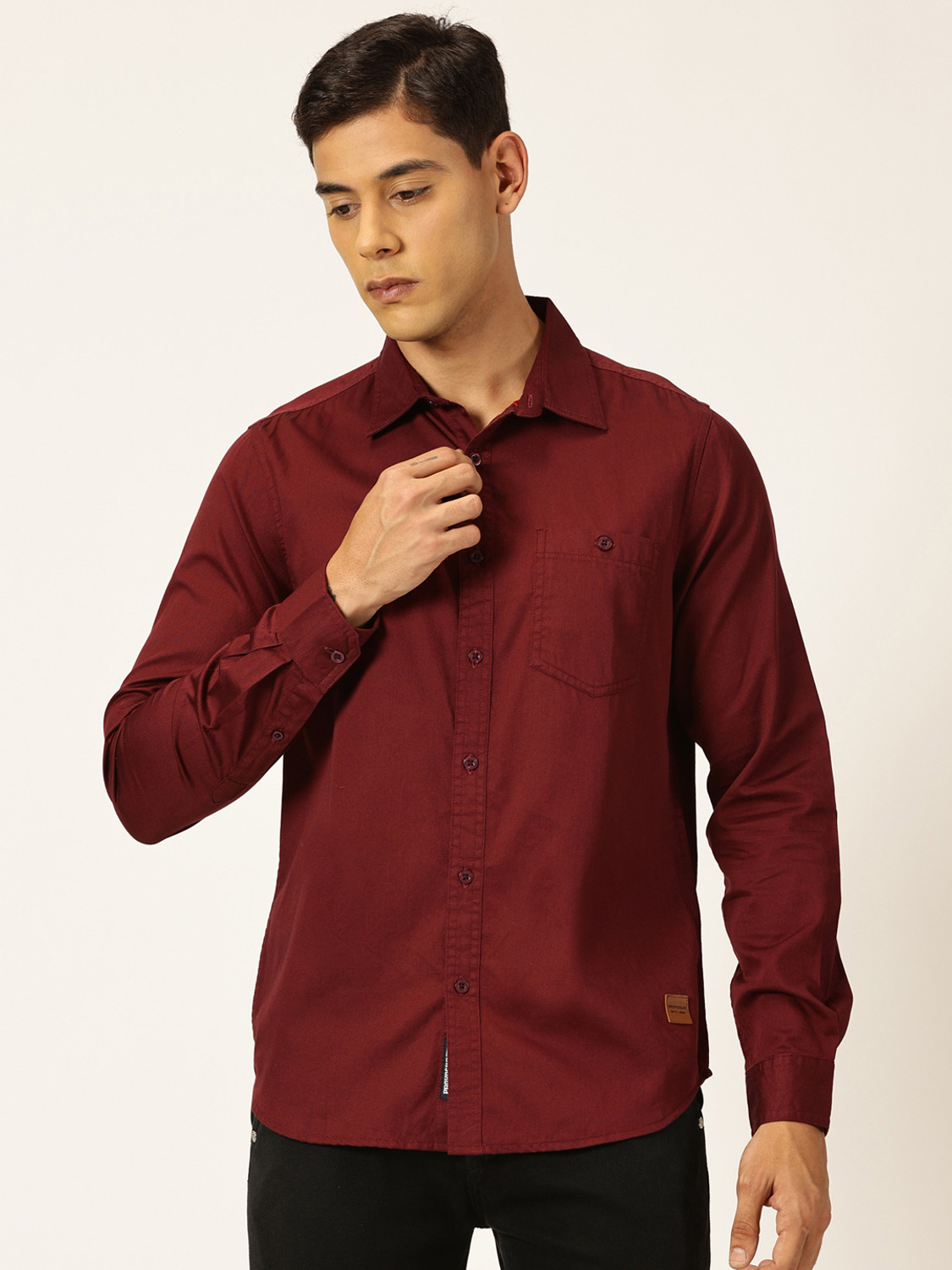 Image of PROVOGUE Men Solid Casual Maroon Shirt