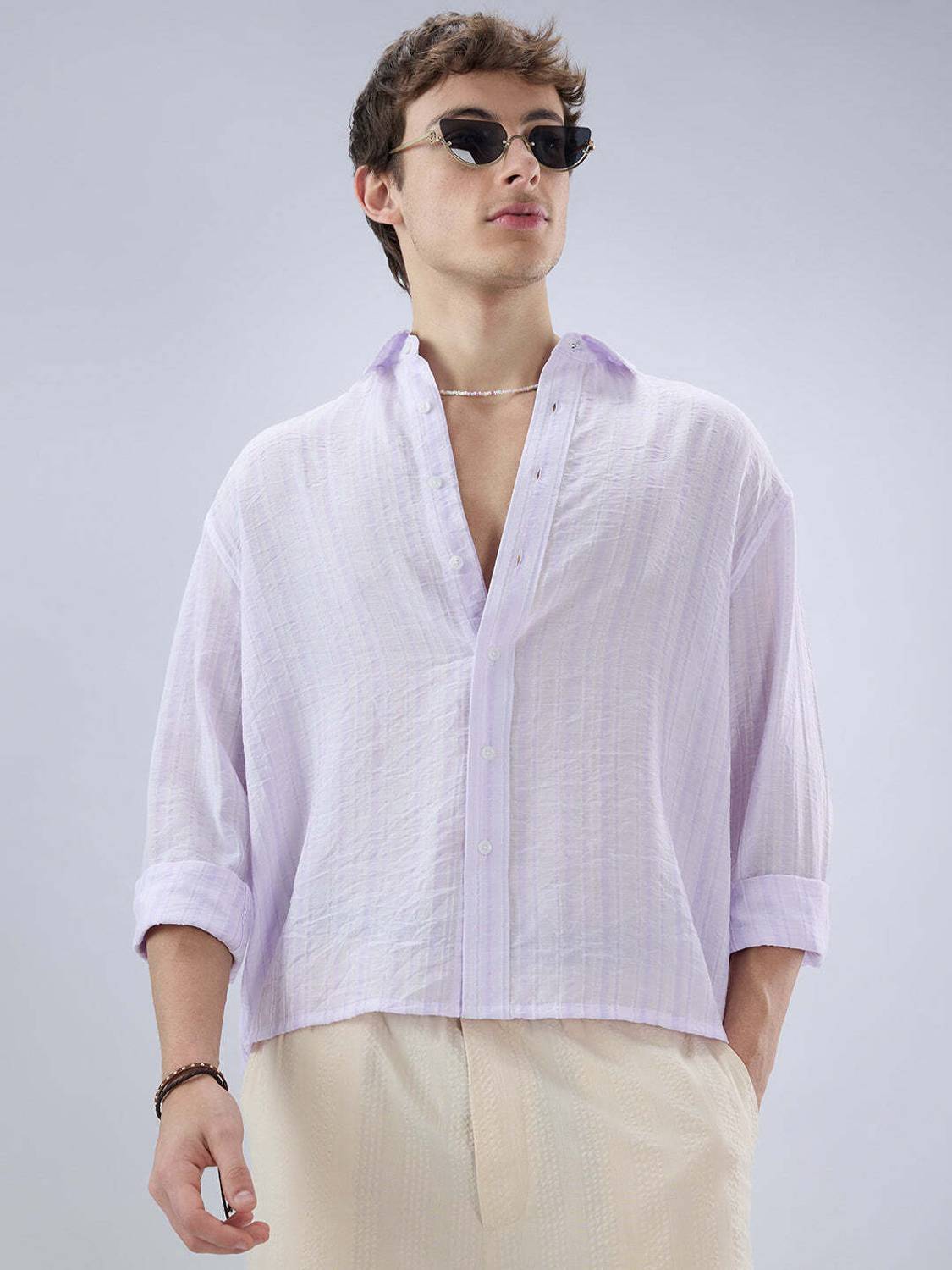 VASTRADO Men Purple Striped Casual Shirt - Image 4