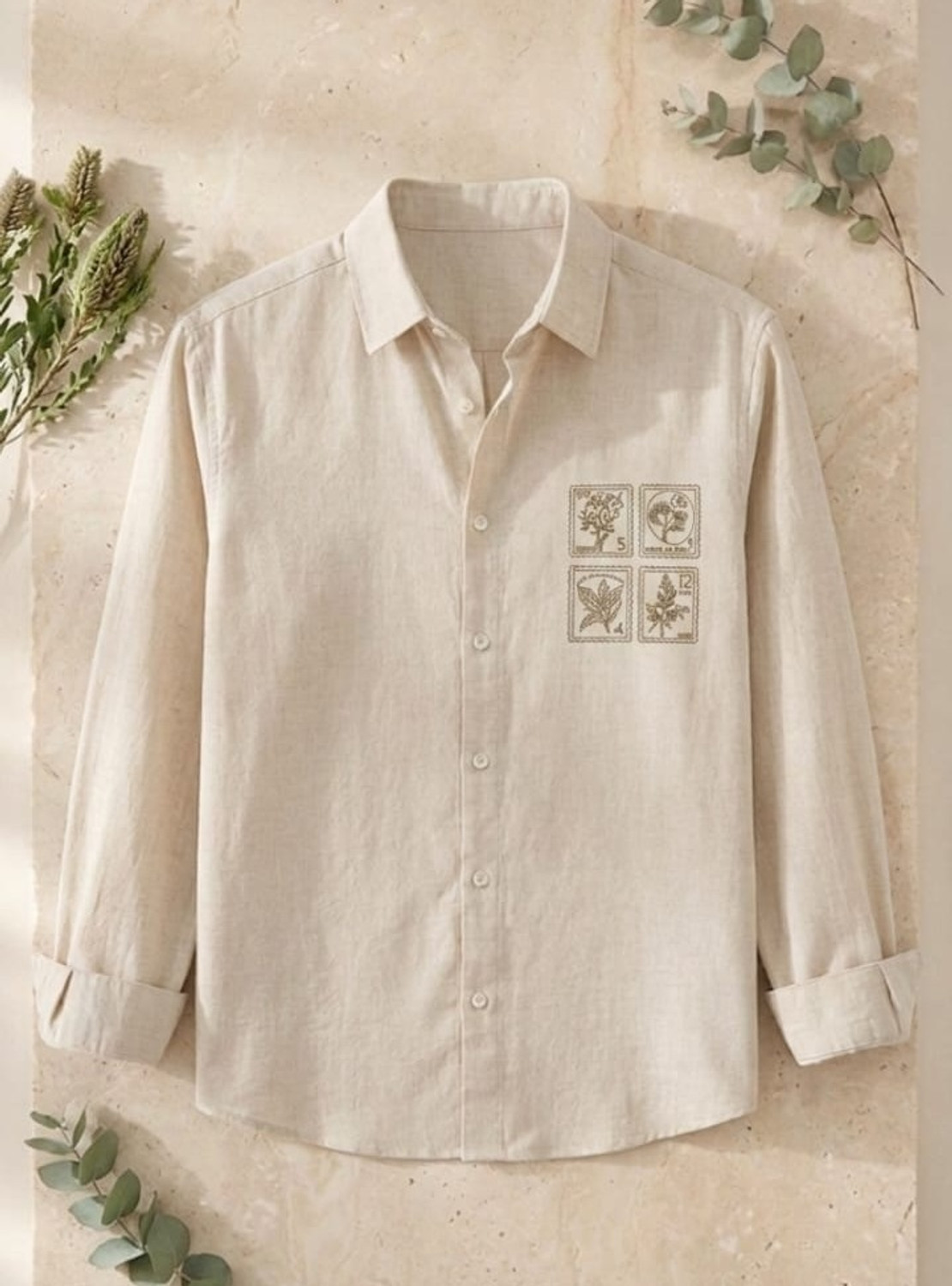 Image of Kesar Collection Men Embroidered Casual Beige Shirt