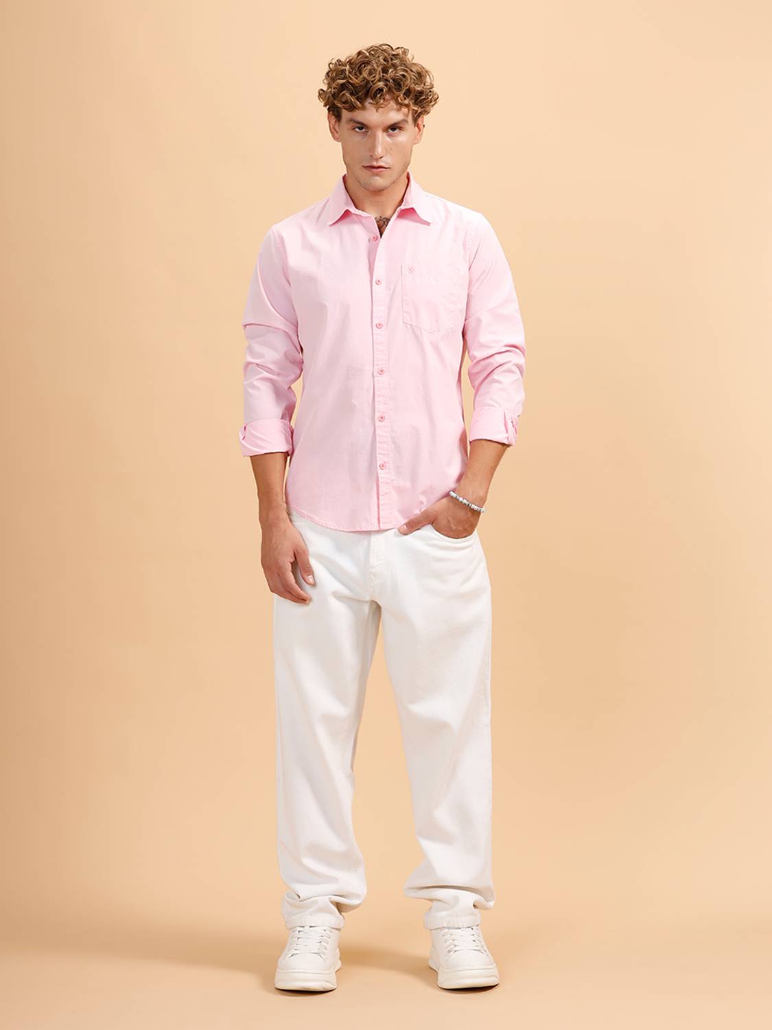 WROGN Men Solid Casual Pink Shirt - Image 2