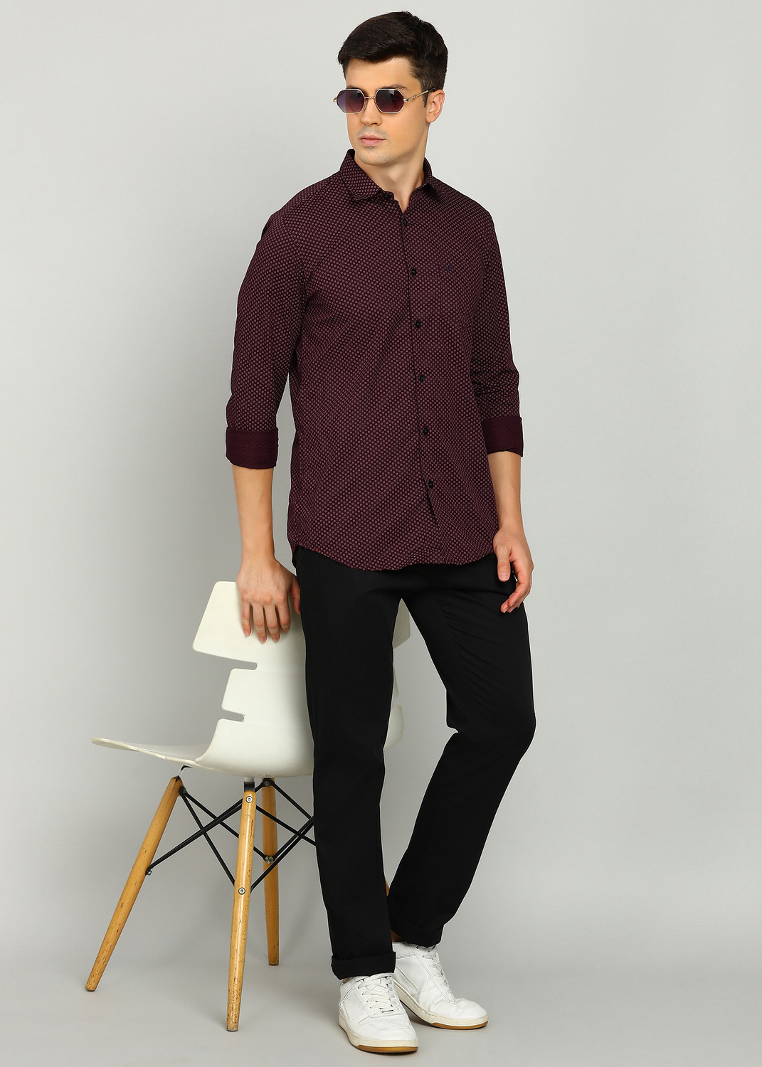Image of Allen Solly Men Printed Casual Maroon Shirt