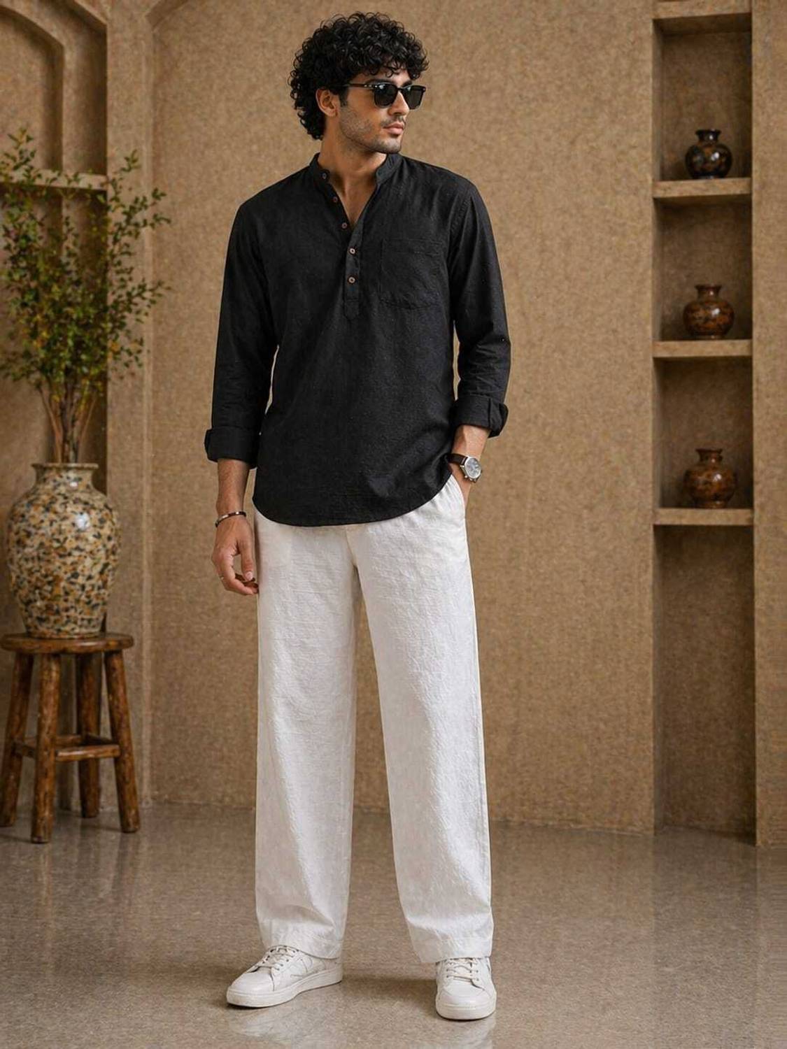 Flora fab by rashmi Men Solid Casual Black Shirt - Image 1