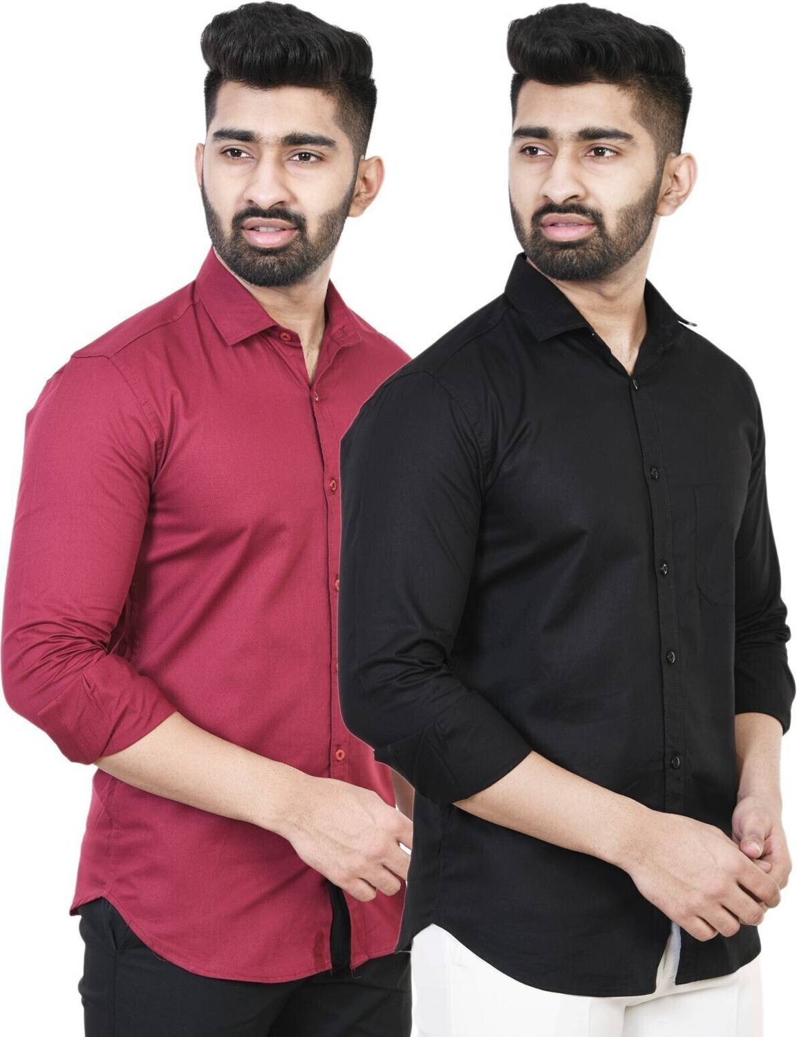 Feel high Men Regular Fit Solid Casual Shirt (Pack of 2)
