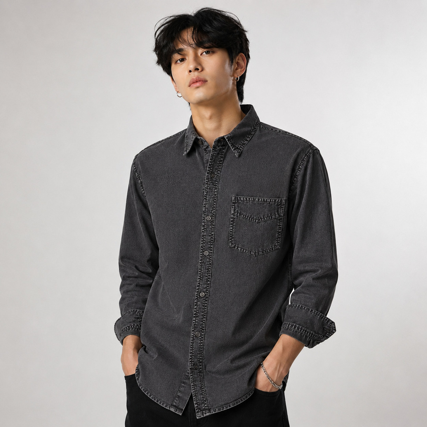 Image of youngtrends Men Washed Casual Black Shirt