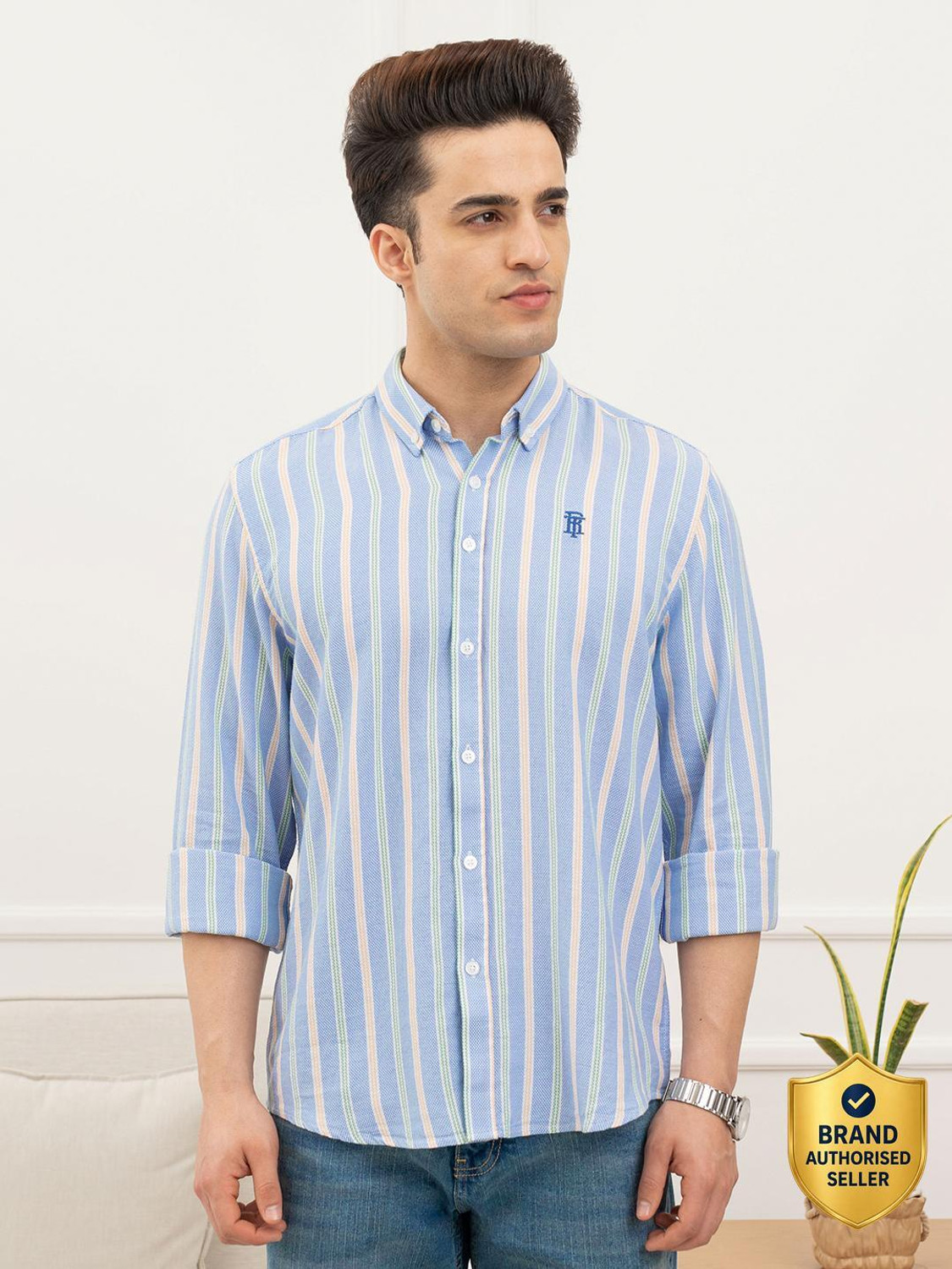 Image of RED TAPE Men Striped Casual Blue Shirt