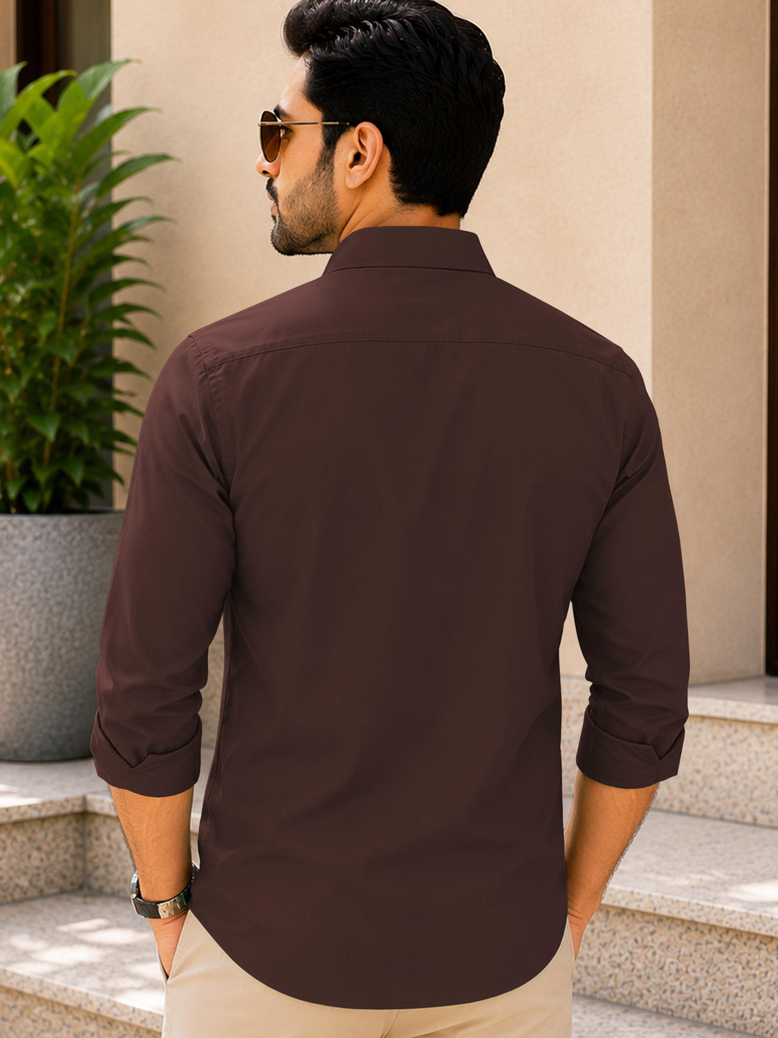 Image of VeBNoR Men Solid Formal Brown Shirt