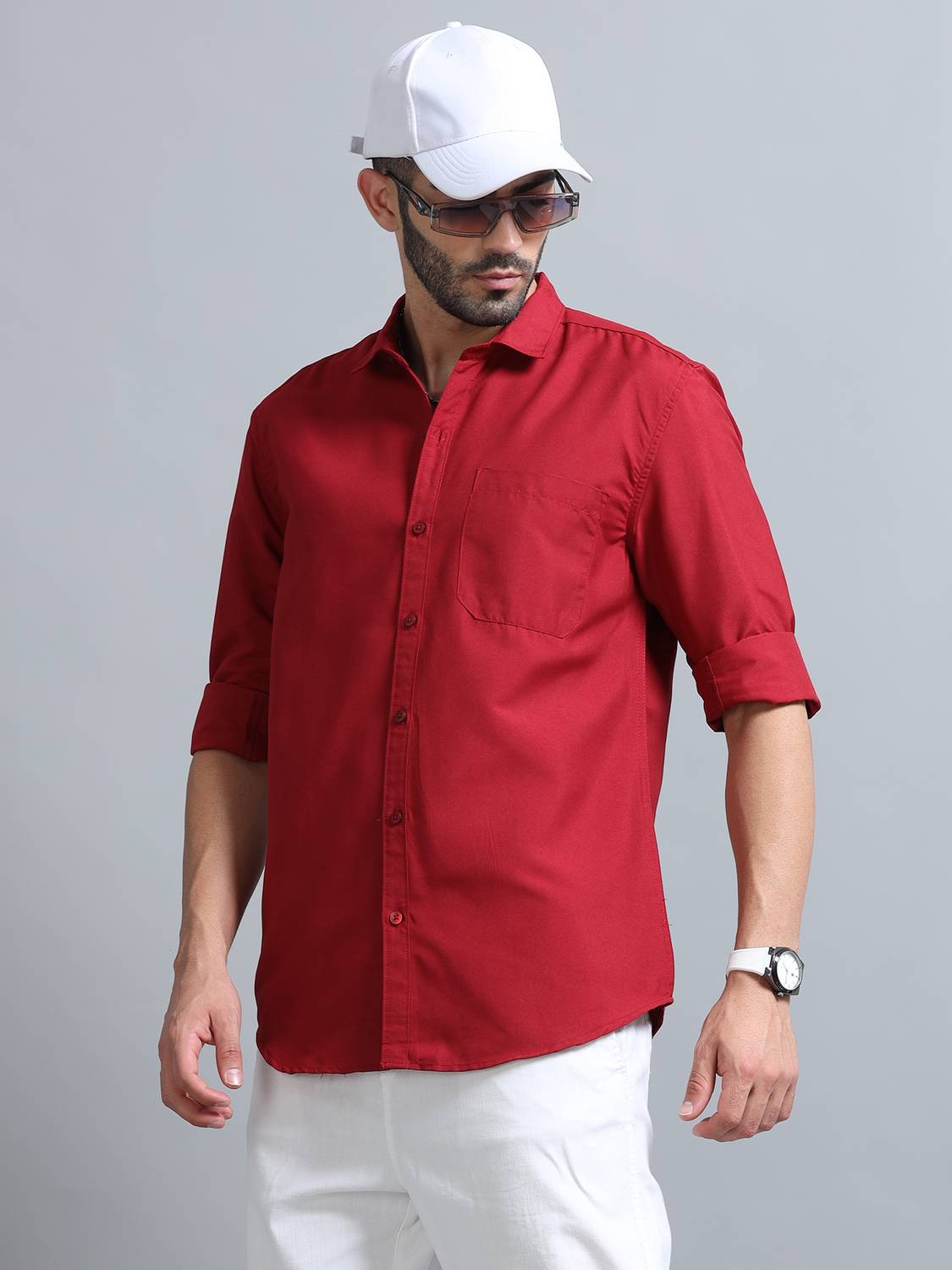 Proword Men Solid Casual Red Shirt - Buy Proword Men Solid Casual