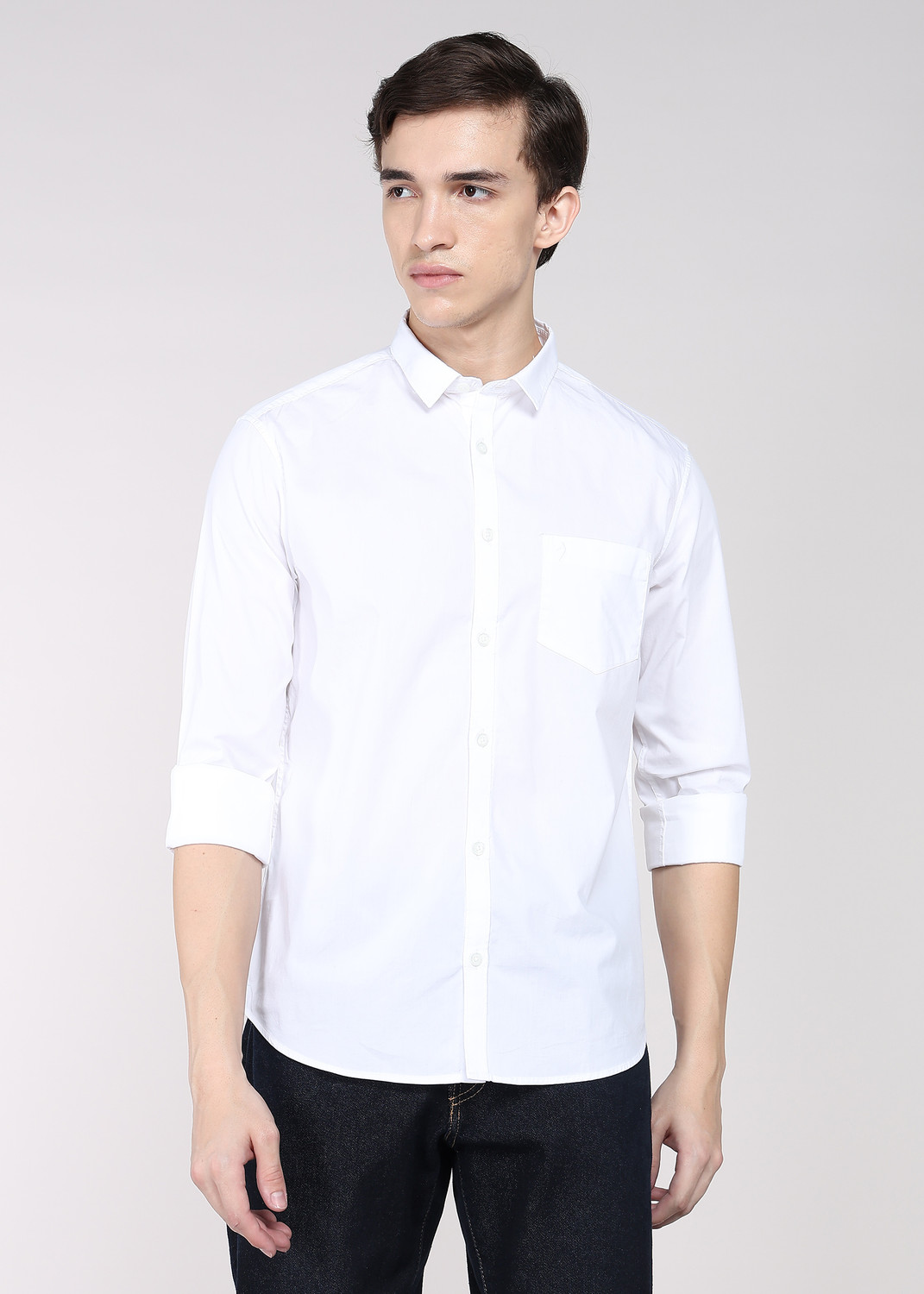 Image of INDIAN TERRAIN Men Solid Casual White Shirt