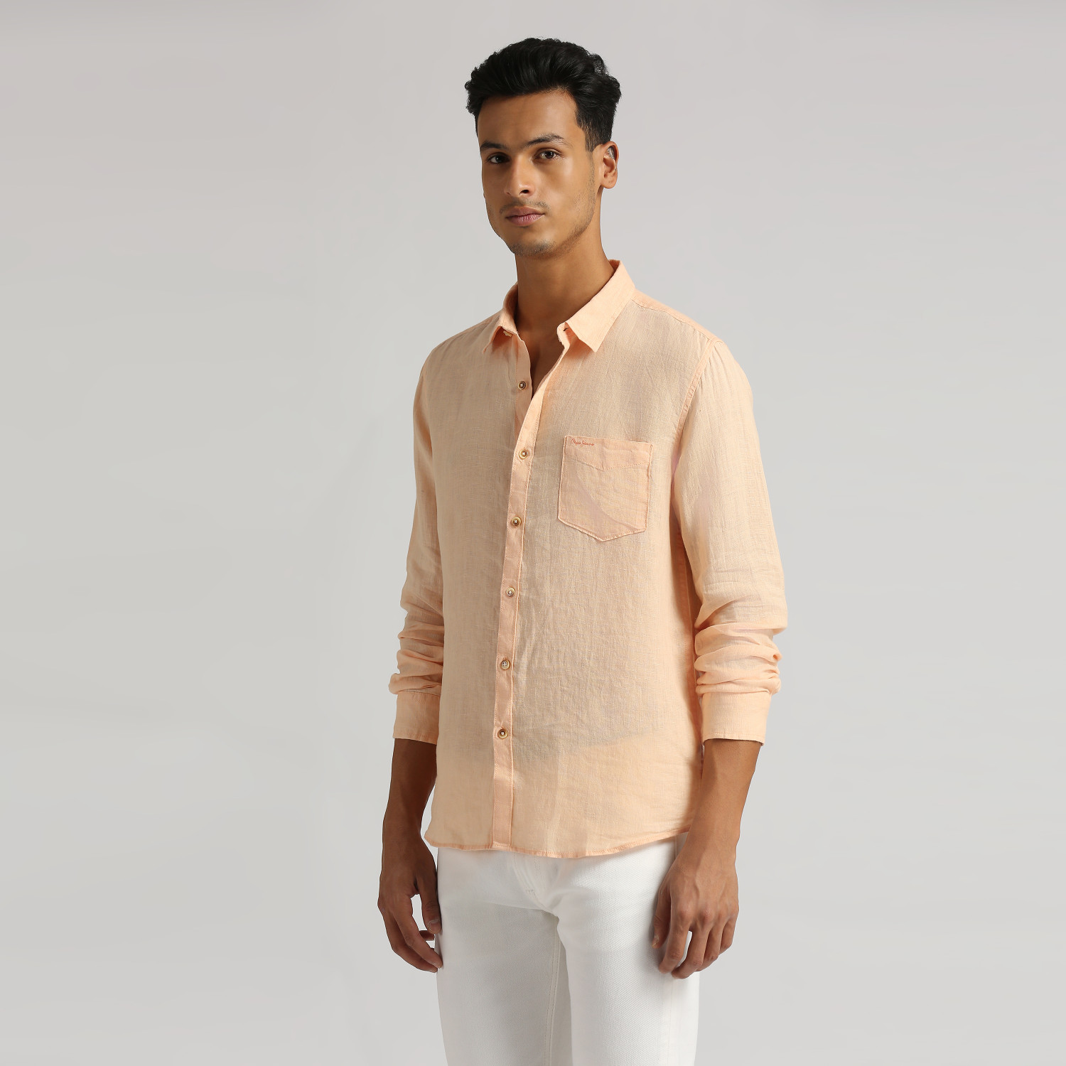 Image of Pepe Jeans Men Solid Casual Orange Shirt