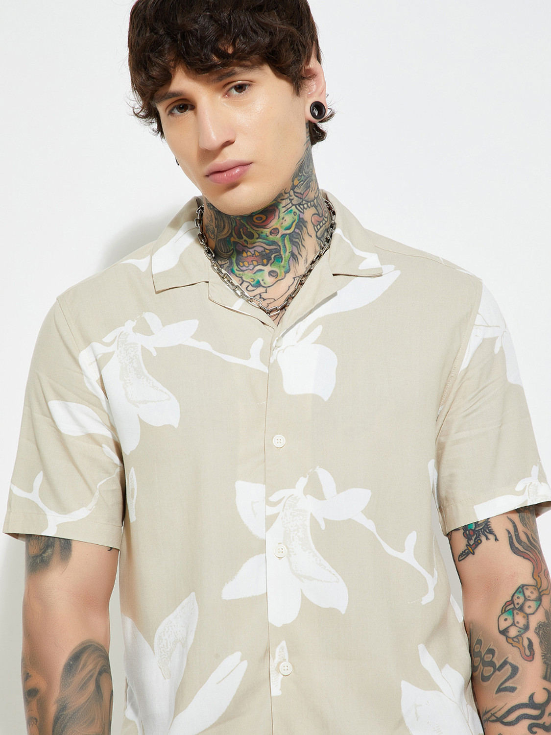 Image of MAX Men Printed Casual Beige Shirt