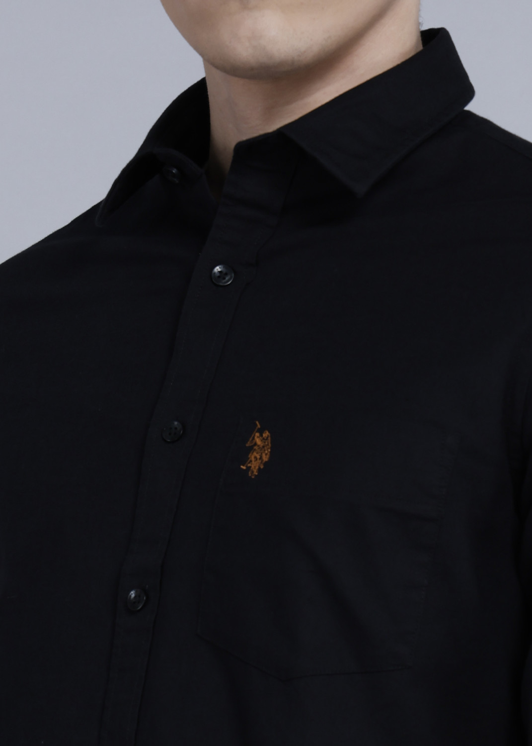 Image of U.S. POLO ASSN. Men Solid Casual Black Shirt