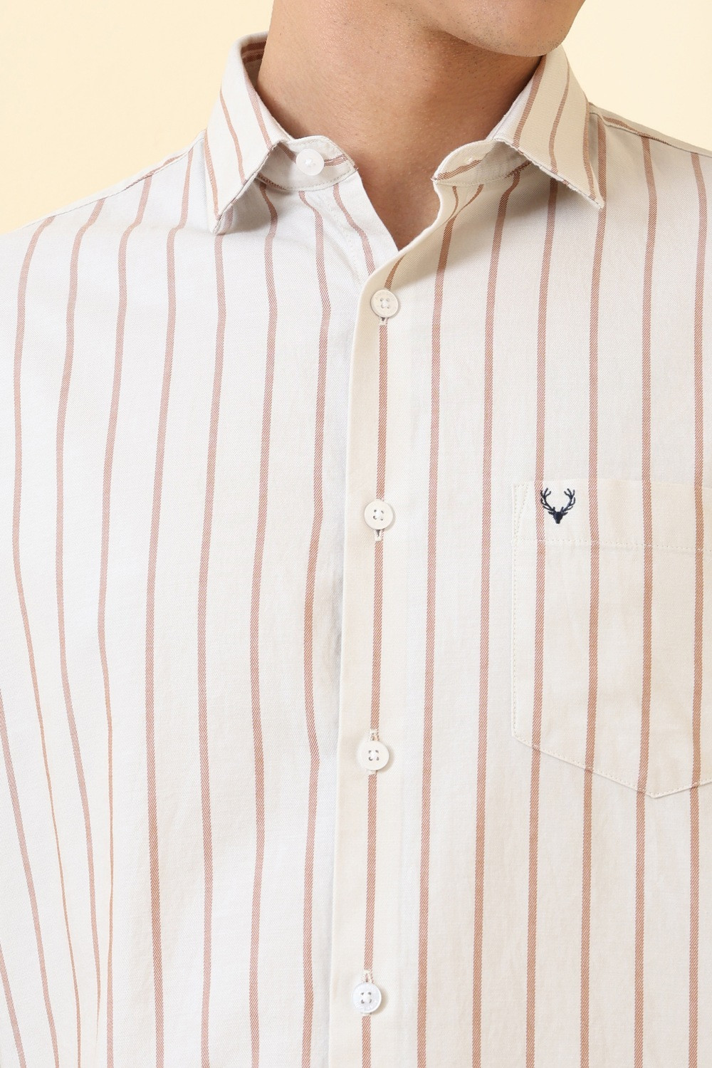 Image of Allen Solly Men Striped Casual Beige Shirt