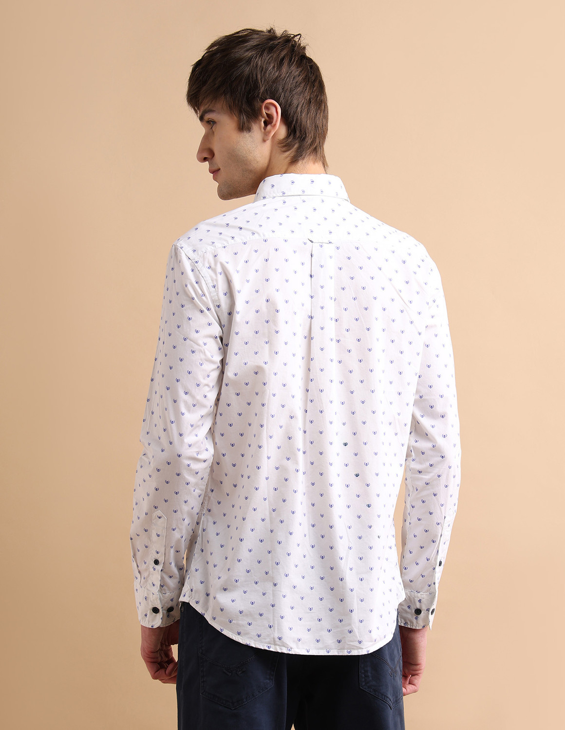 Image of U.S. POLO ASSN. Men Printed Casual White Shirt