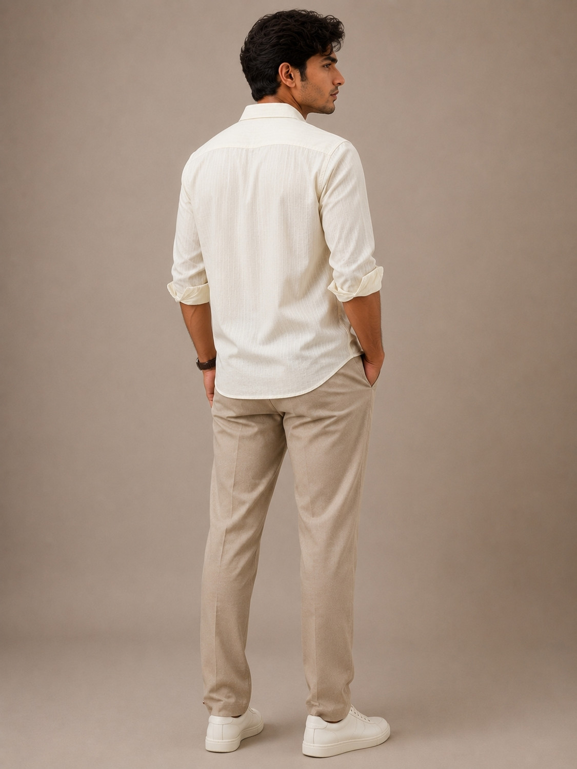 Image of JERRY AND HANPHIL Men Embroidered Casual Cream Shirt