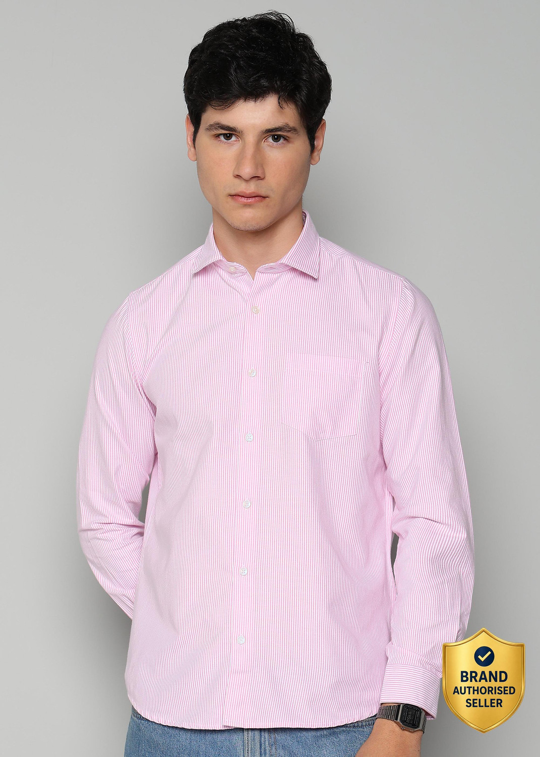 Image of INTEGRITI Men Striped Casual Pink Shirt