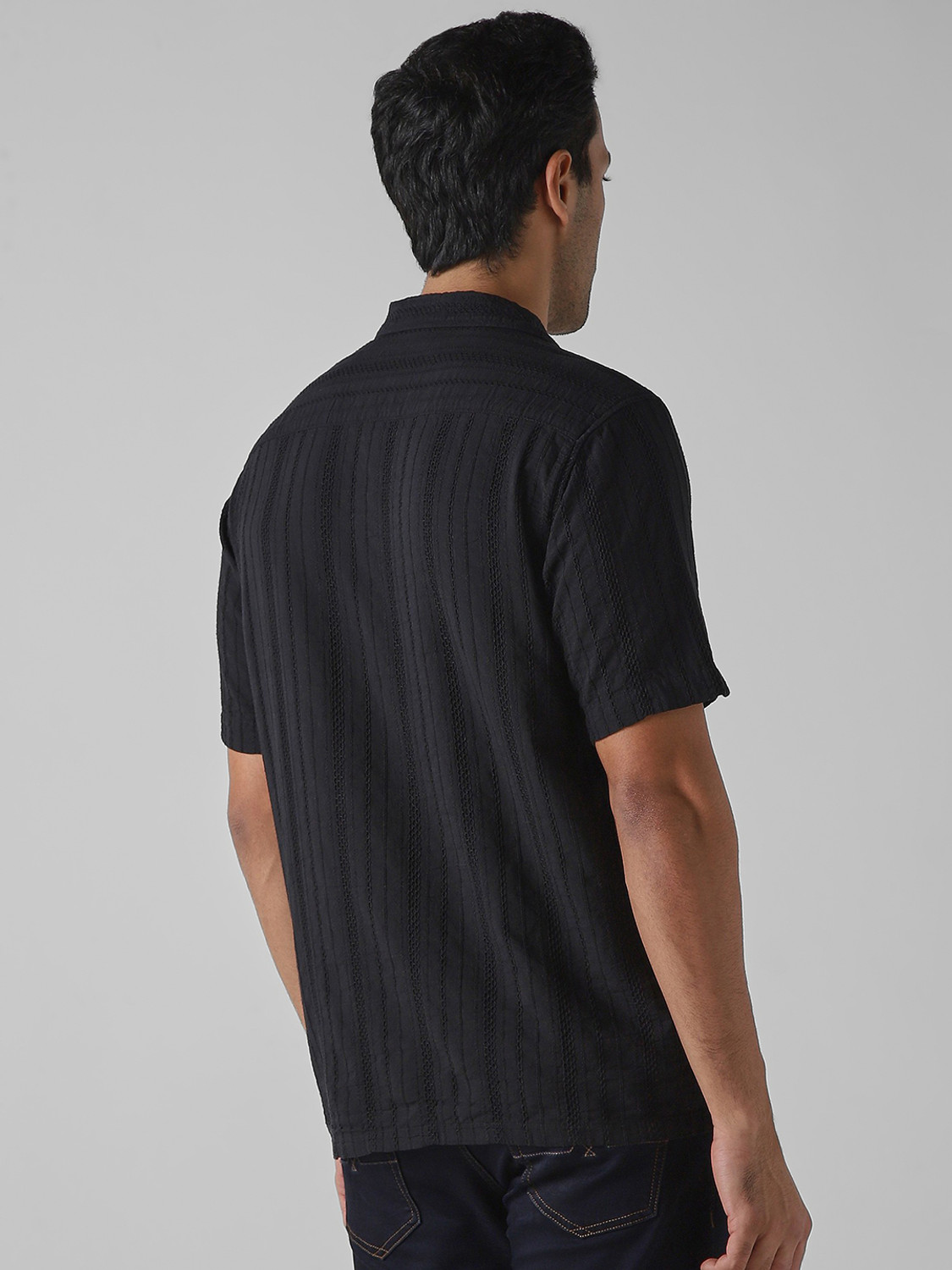 Image of MUFTI Men Solid Casual Black Shirt