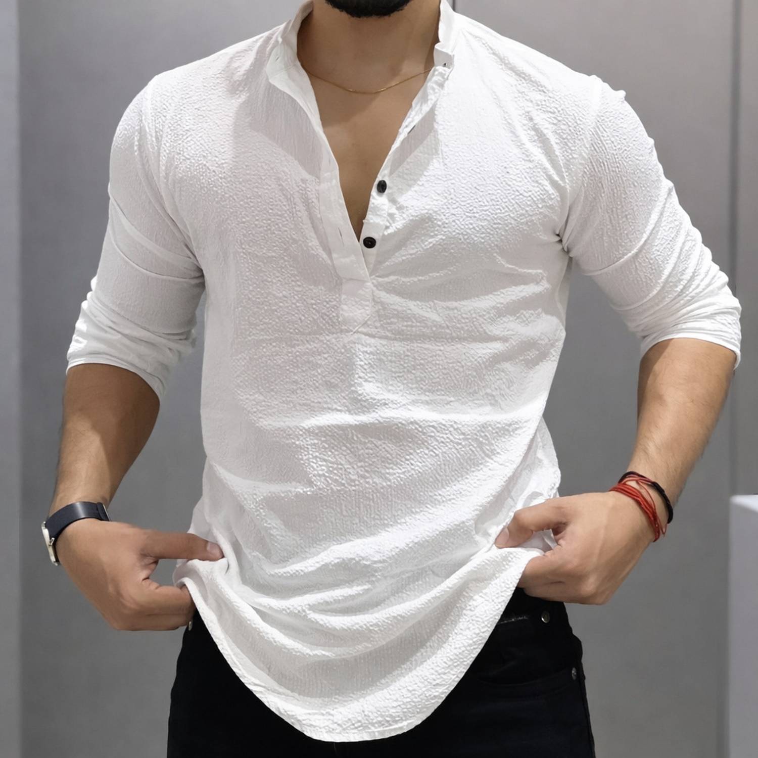 SAT CREATION Men Self Design Casual White Shirt - Image 2