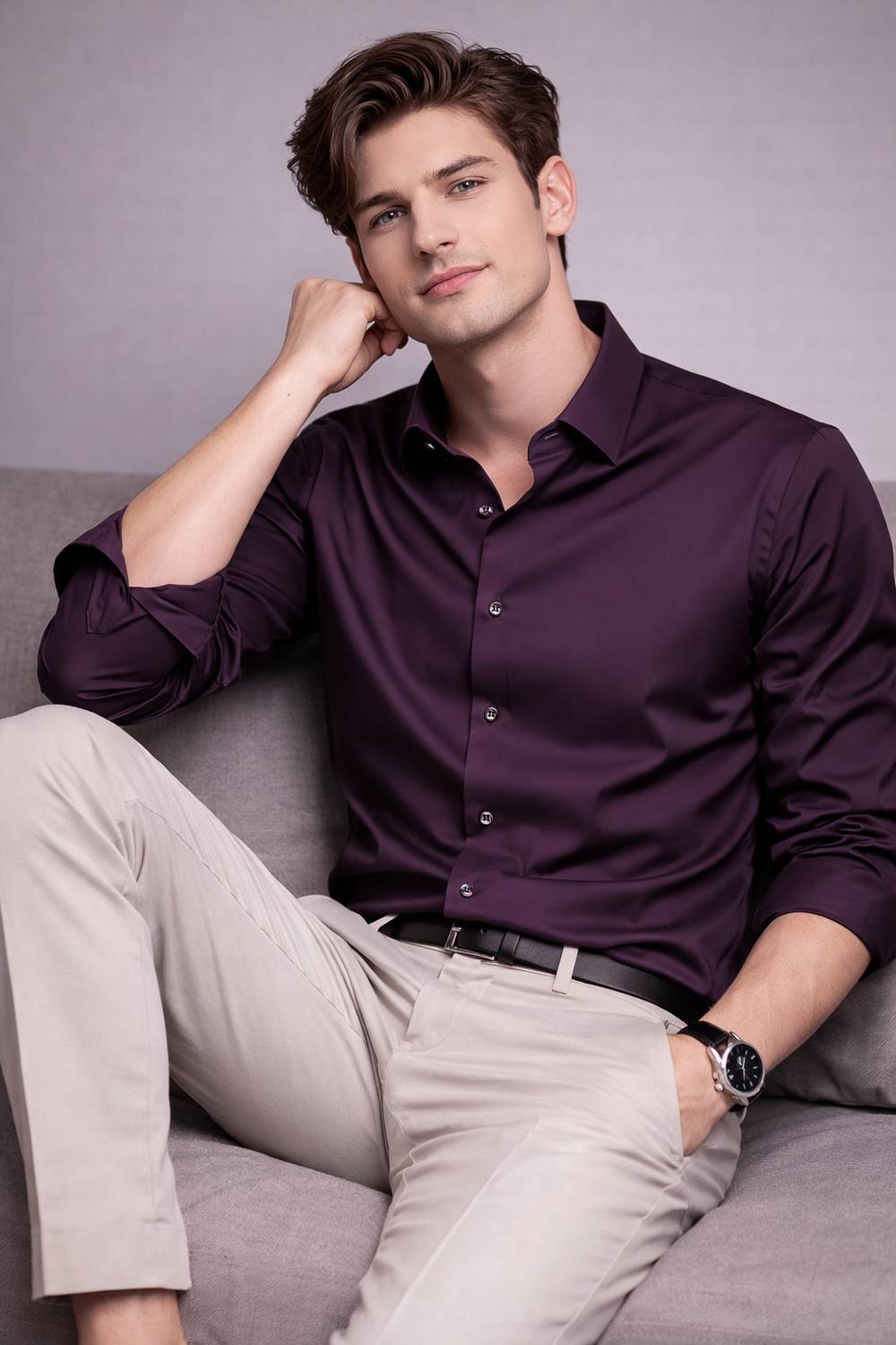 PRIVASTRAM Men Solid Party Purple Shirt