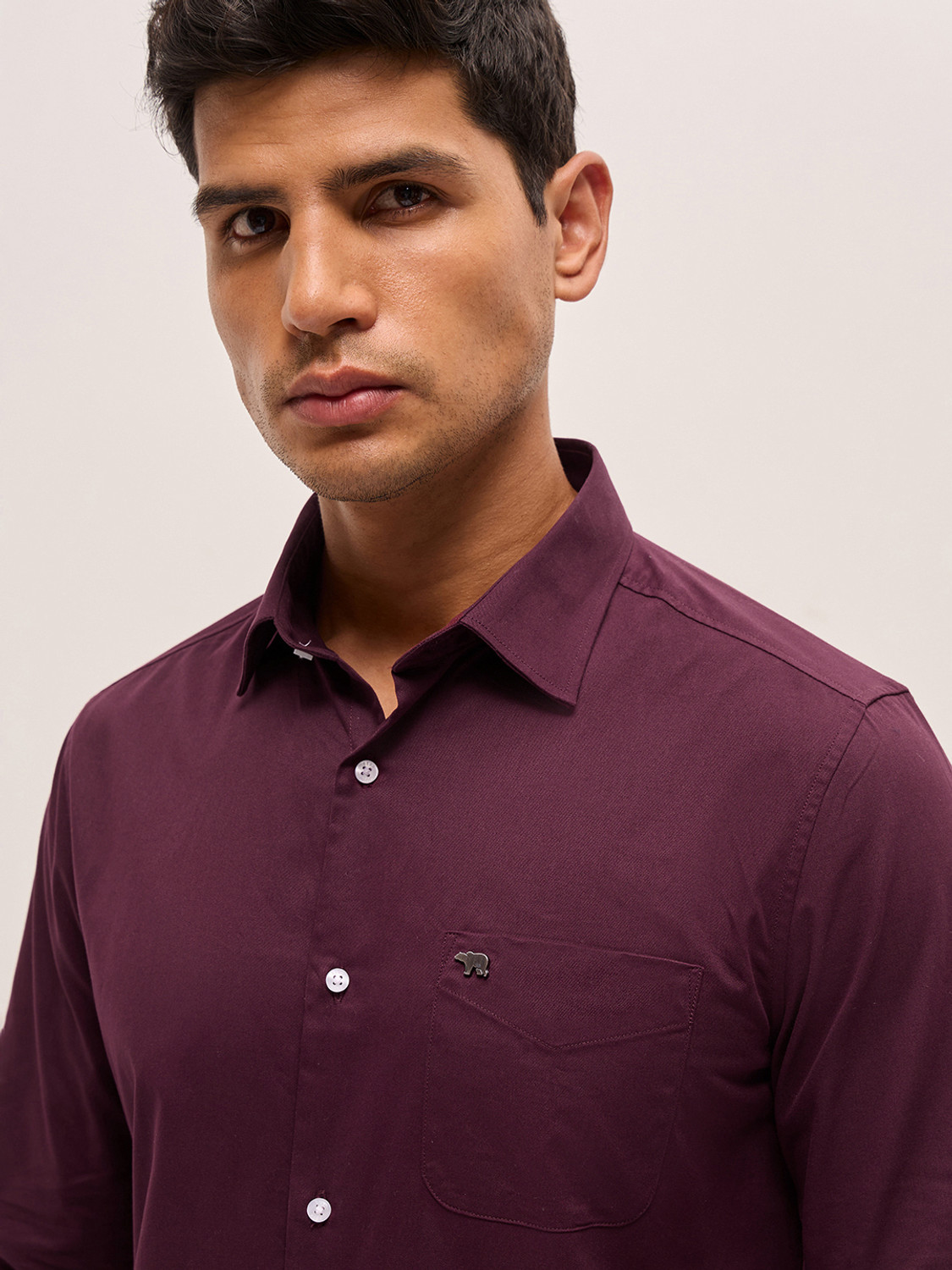 Image of THE BEAR HOUSE Men Solid Formal Maroon Shirt