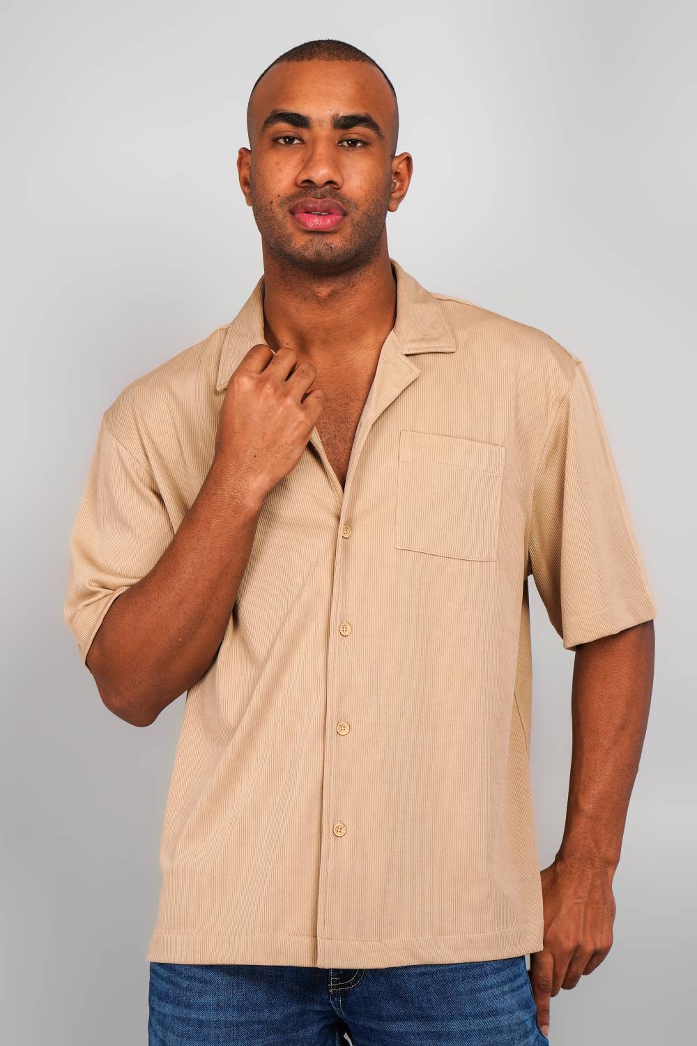 Absolute Defense Men Solid Casual Beige Shirt