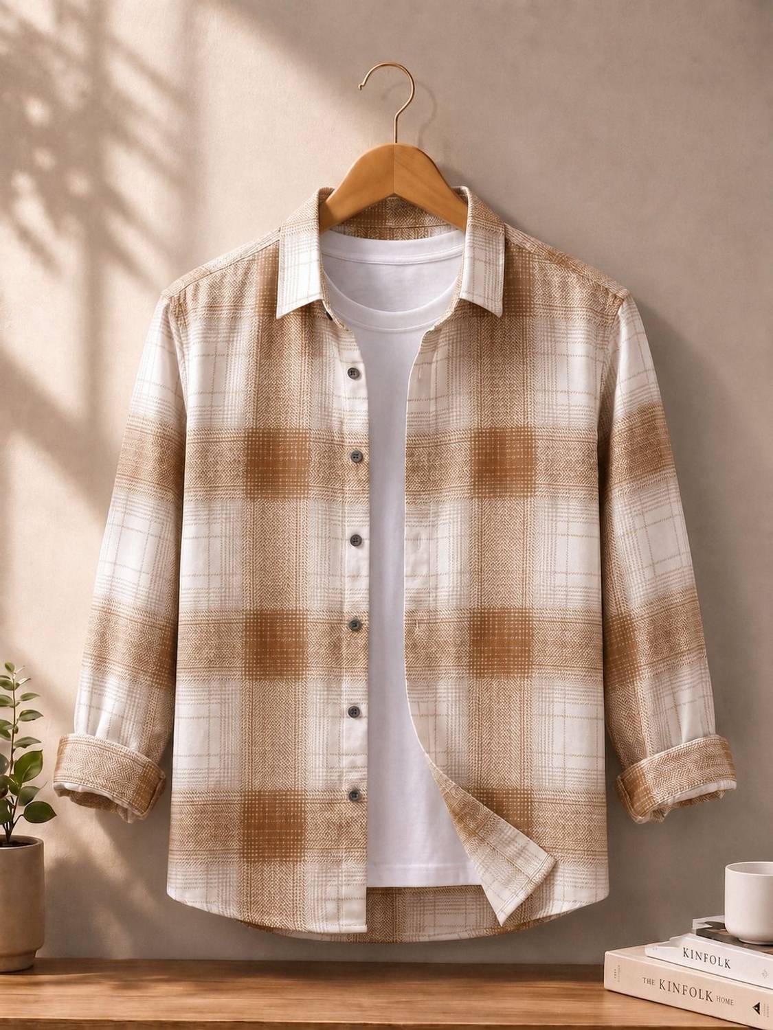 RAHUL LOOK Men Checkered Casual Shirt, White, Brown - Image 1