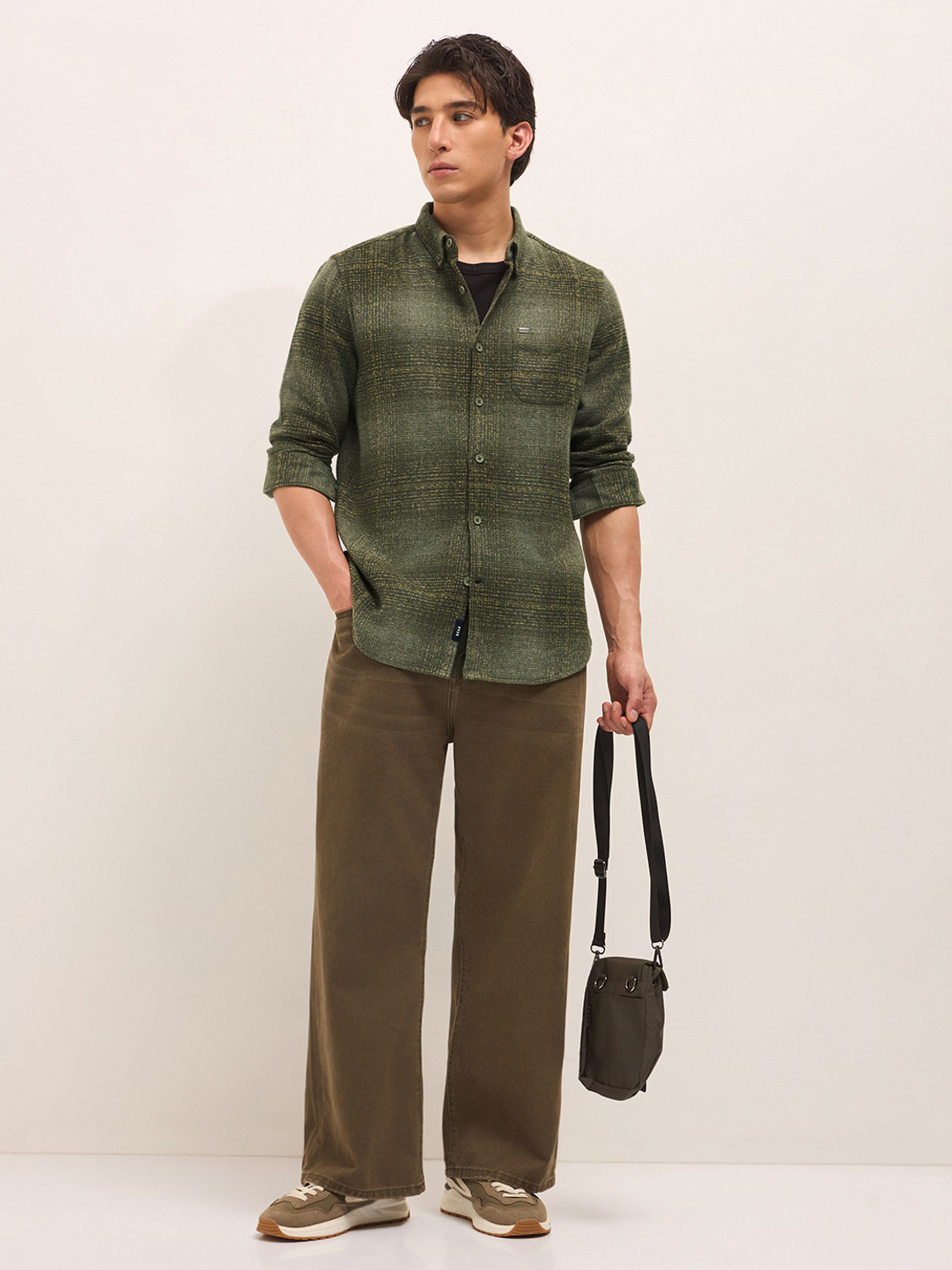 Image of THE BEAR HOUSE Men Checkered Casual Brown Shirt
