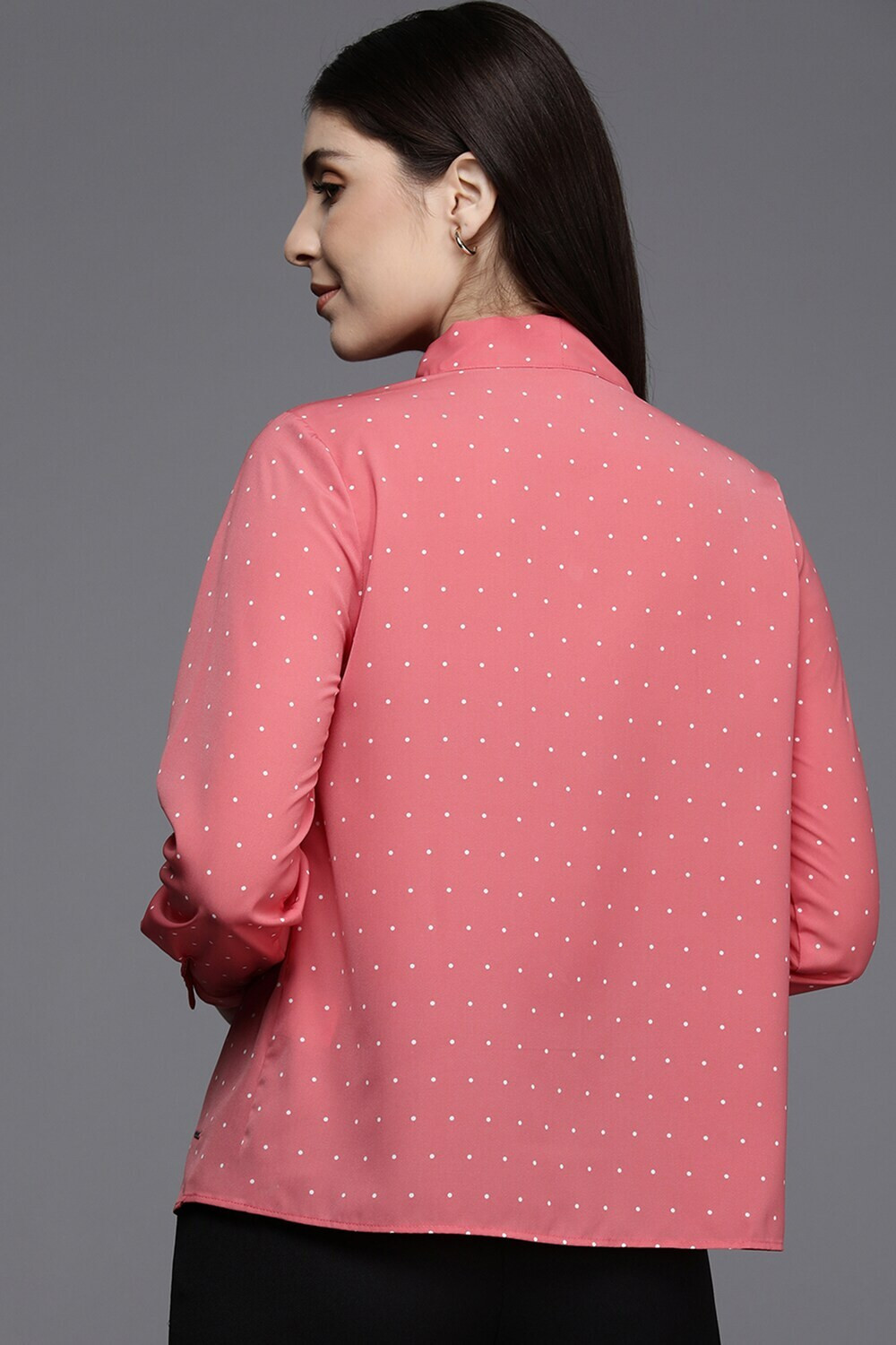 Image of Allen Solly Women Regular Fit Polka Print Spread Collar Casual Shirt