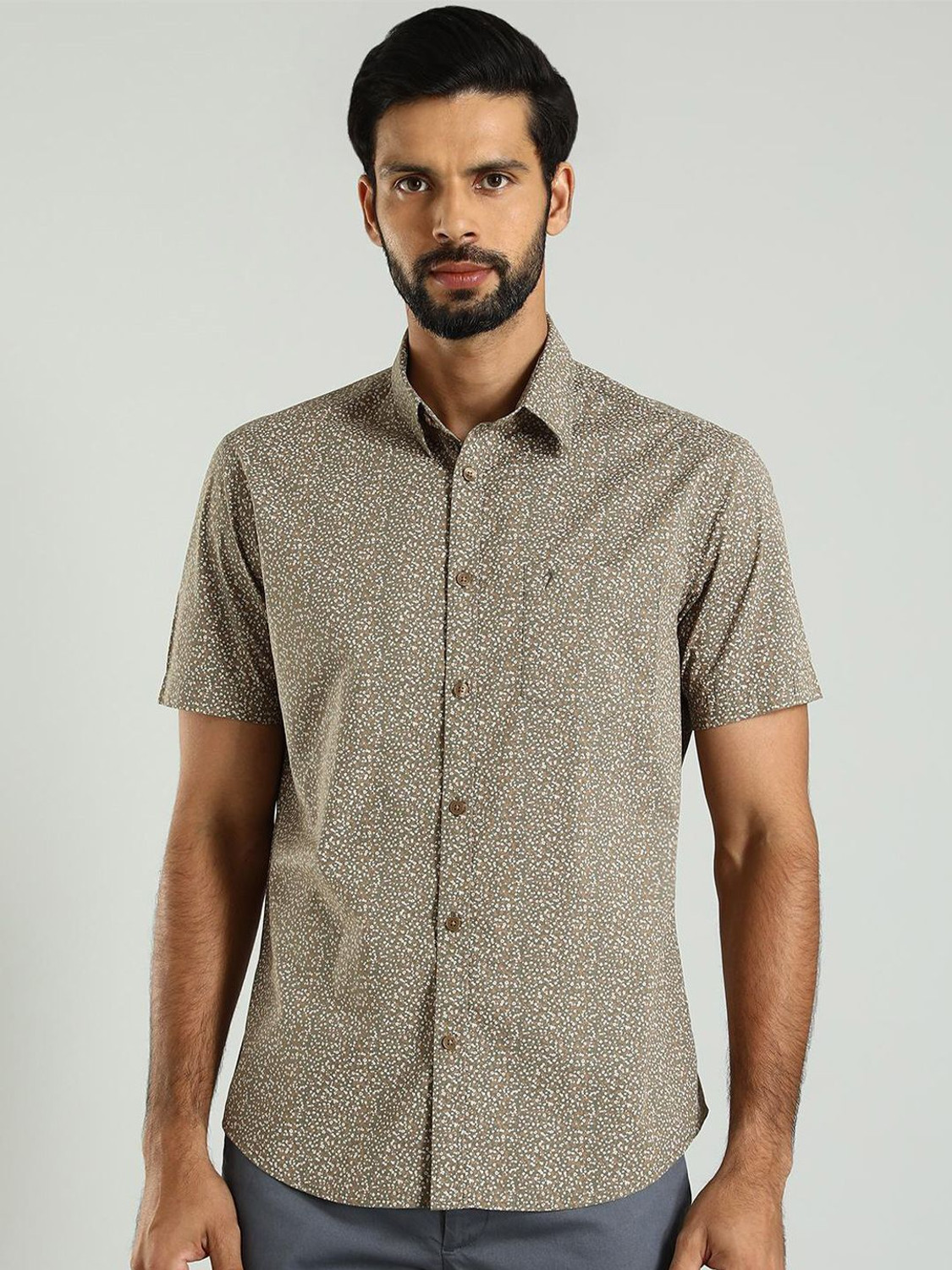Image of INDIAN TERRAIN Men Printed Casual Green Shirt