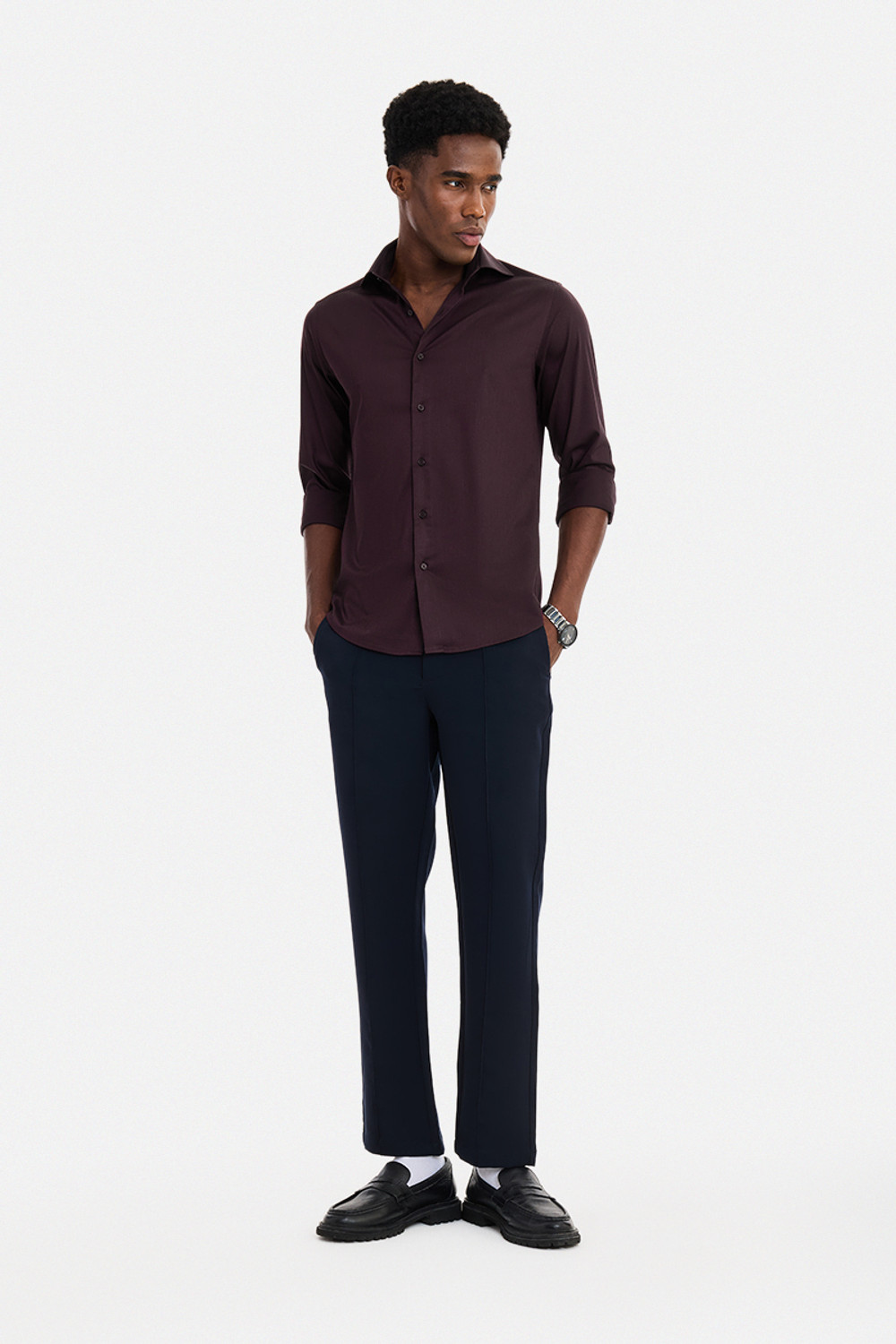 Image of Snitch Men Solid Formal Maroon Shirt