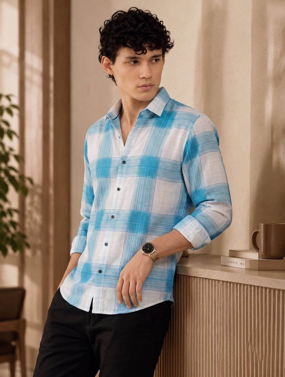 RAHUL Men Checkered Casual White, Blue Shirt - Image 3
