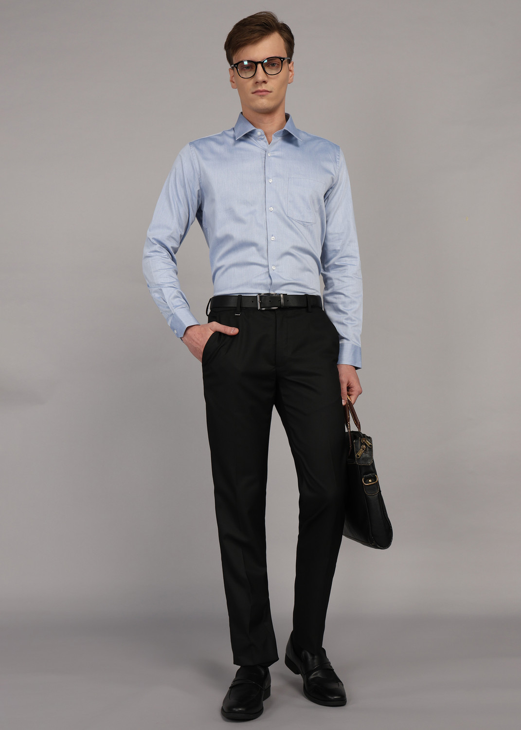 Image of VAN HEUSEN Men Solid Formal Light Blue Shirt