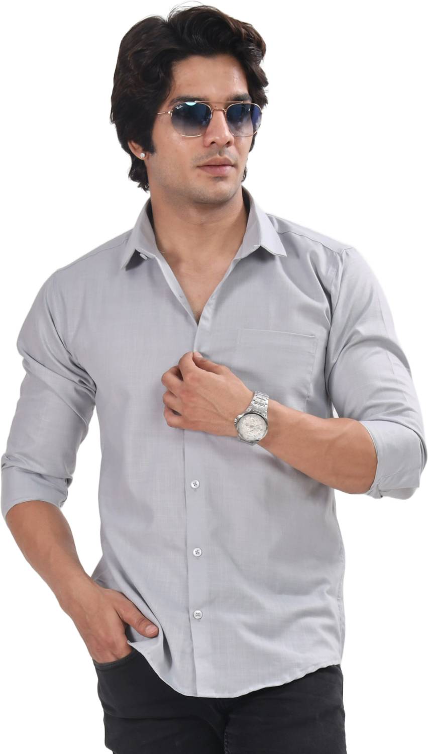 AKAIKA Men Solid Casual Grey Shirt