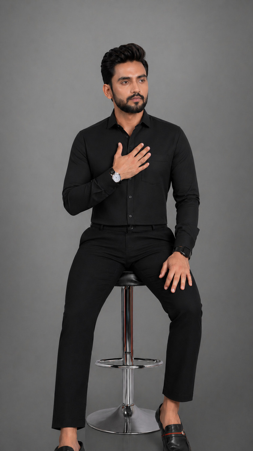 Image of Maya Men Solid Formal Black Shirt