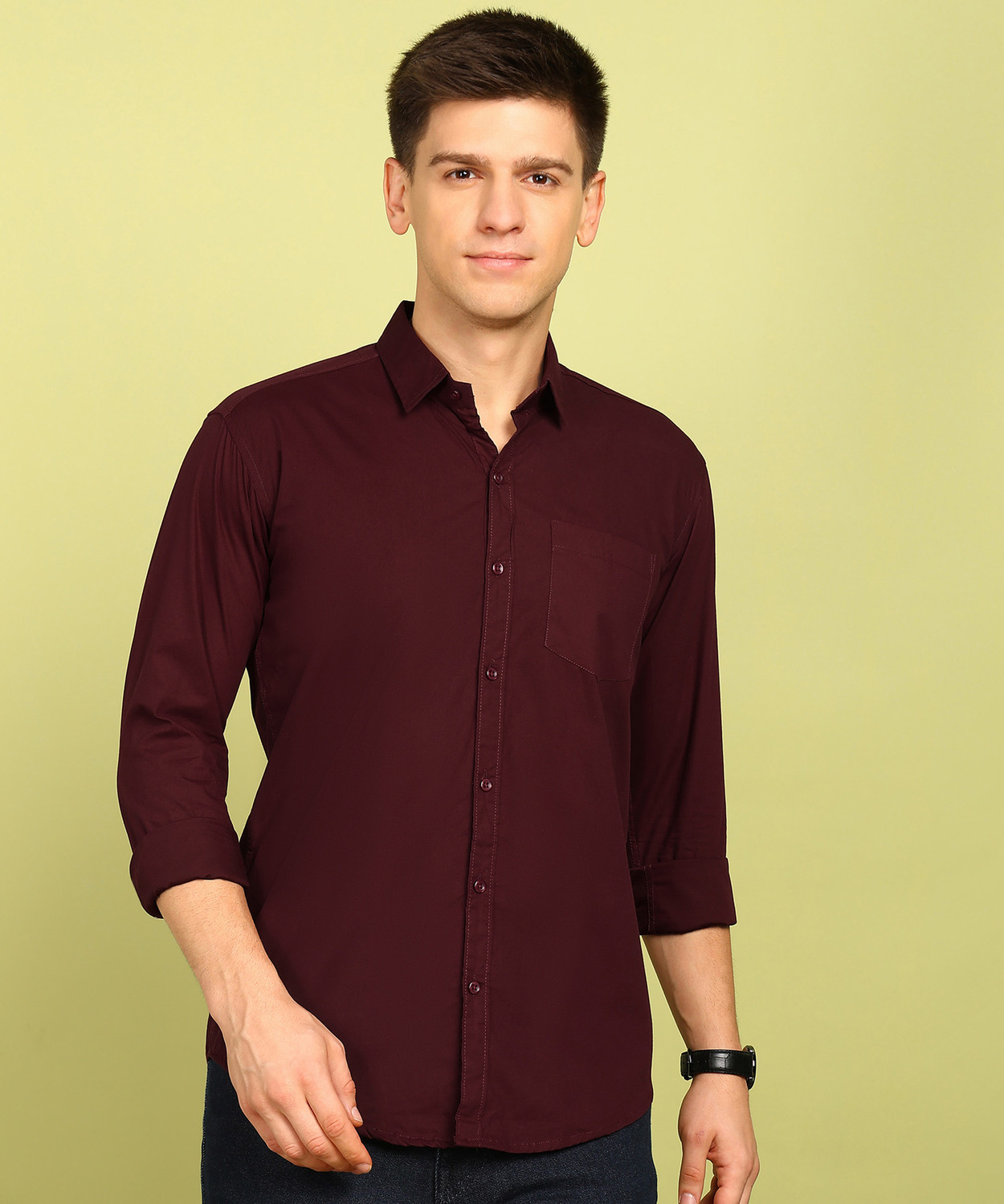 Image of FUBAR Men Solid Formal Maroon Shirt