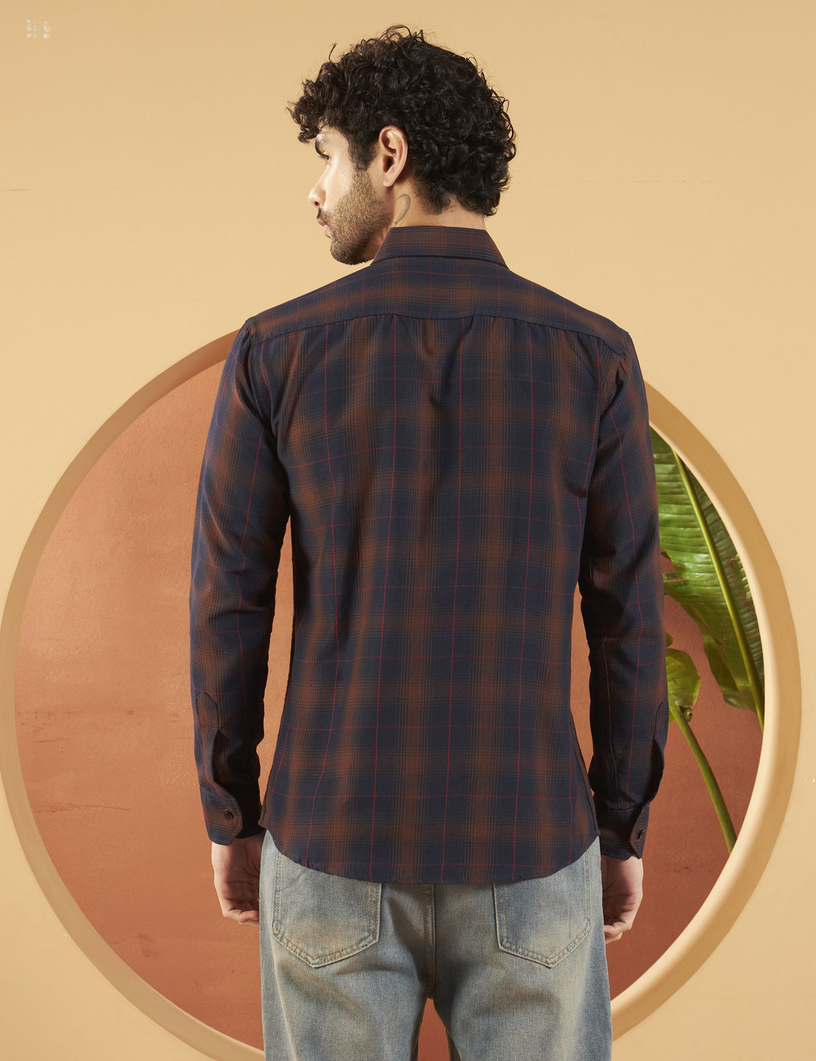 Image of WOXEN Men Checkered Casual Brown, Blue Shirt