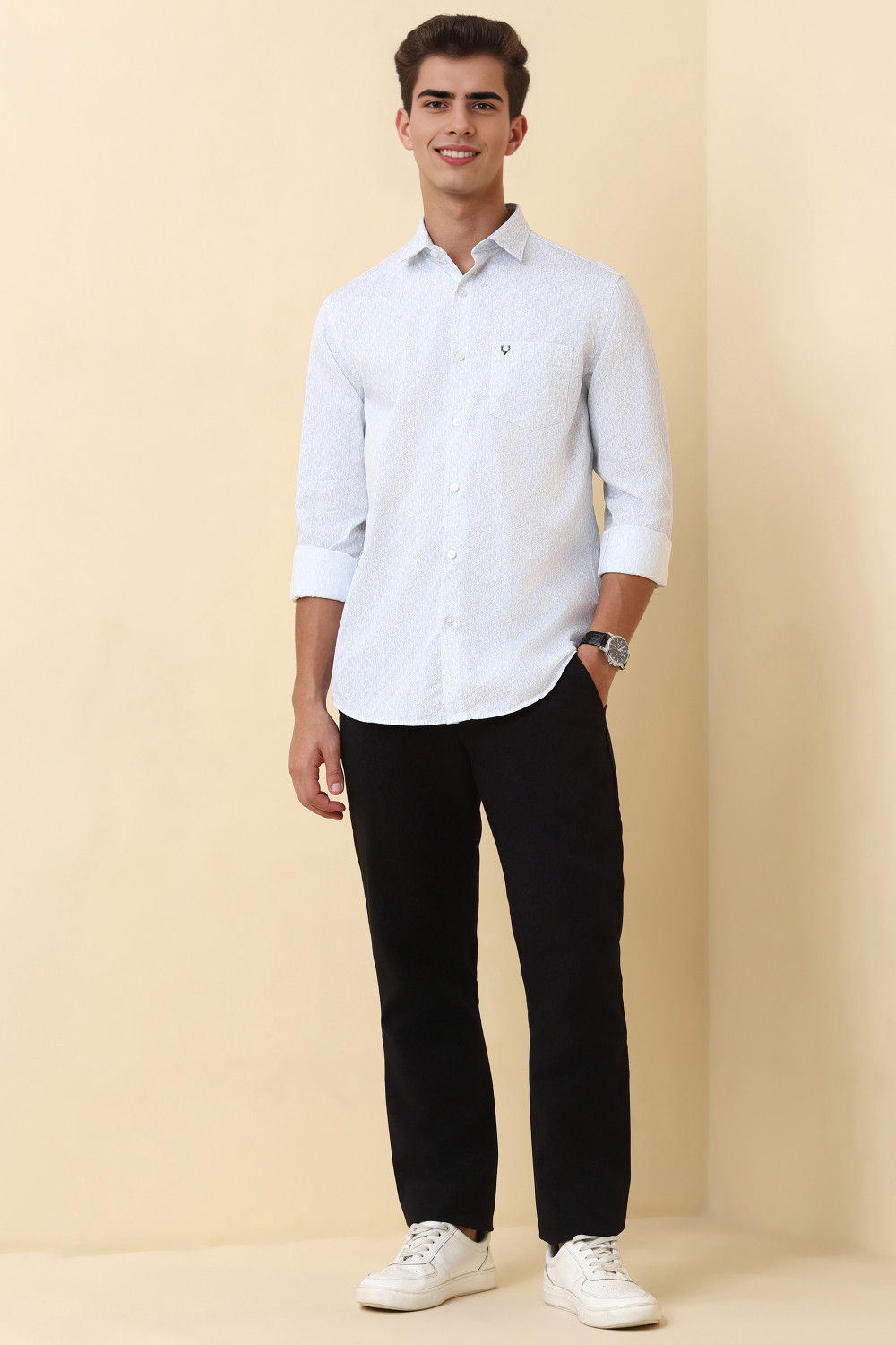 Image of Allen Solly Men Printed Casual White Shirt