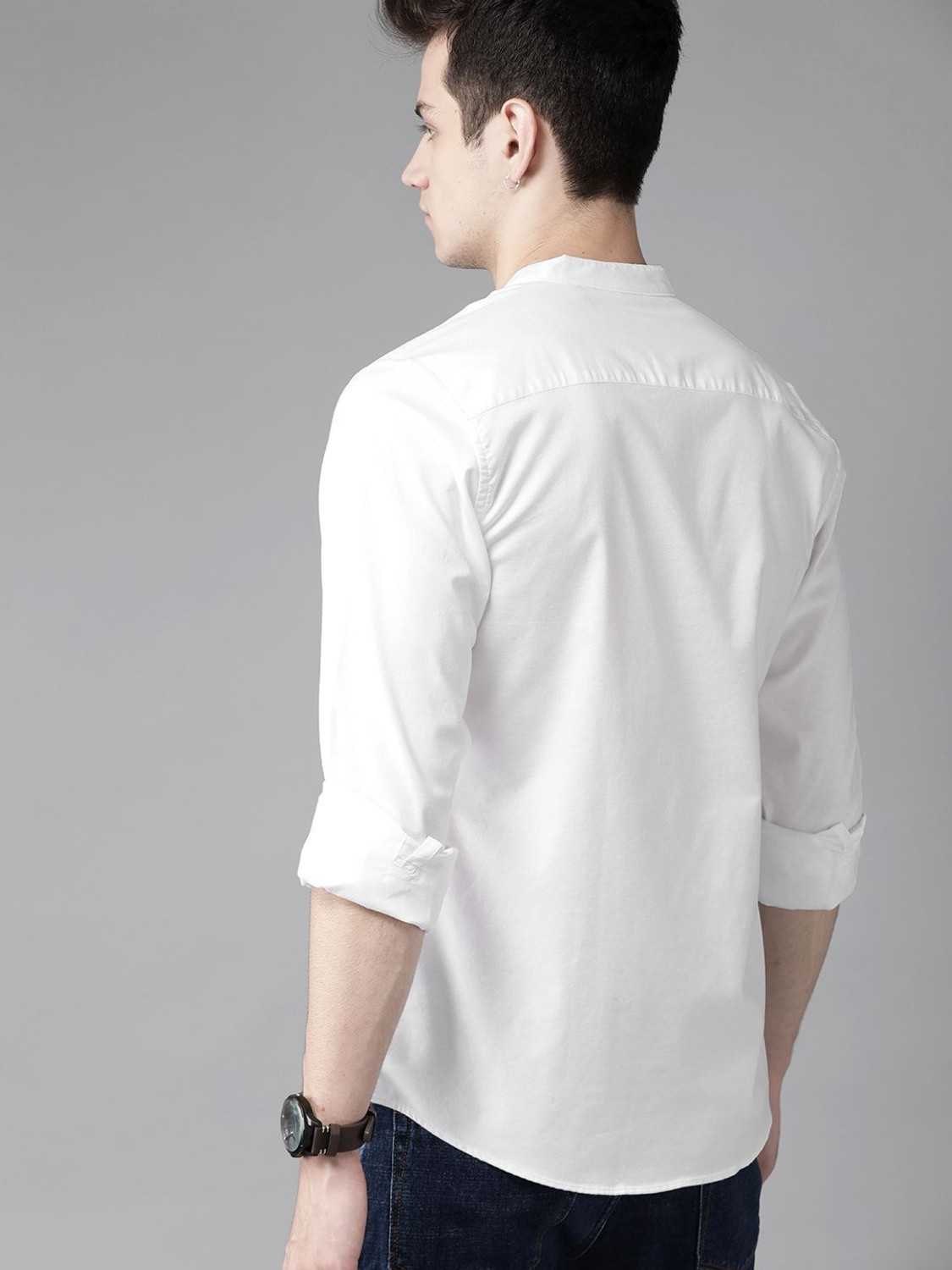 Image of Roadster Men Solid Casual White Shirt