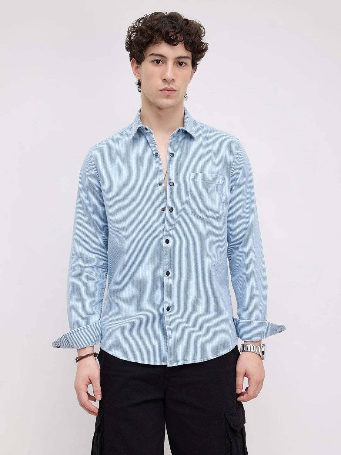 VASTRADO Men Striped Blue Shirt - Image 5