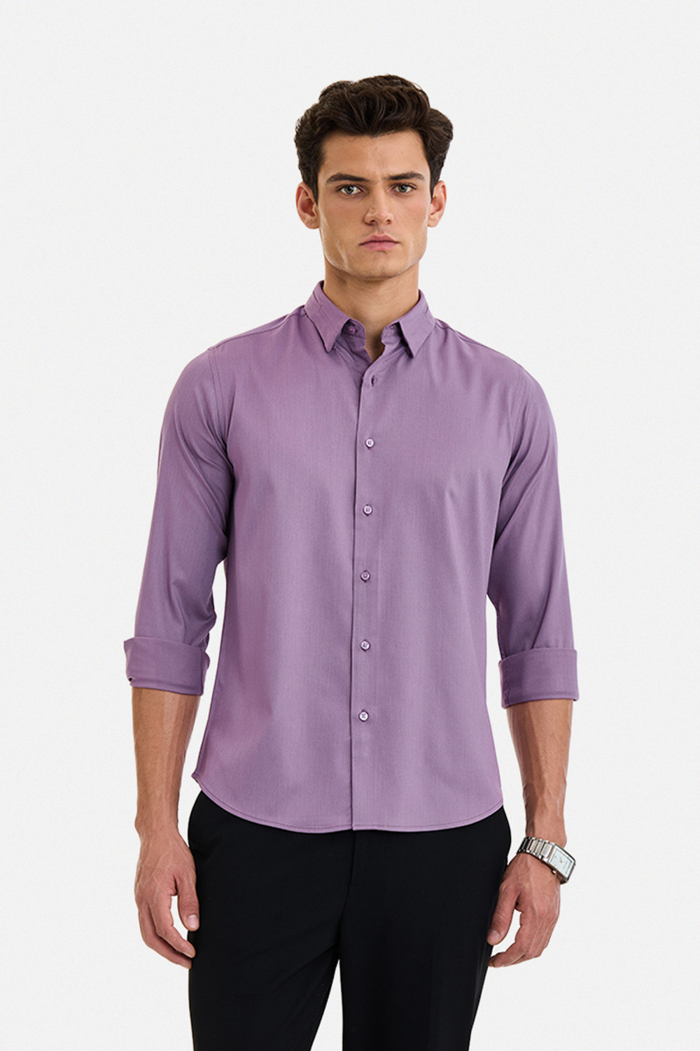 Image of Snitch Men Solid Formal Purple Shirt